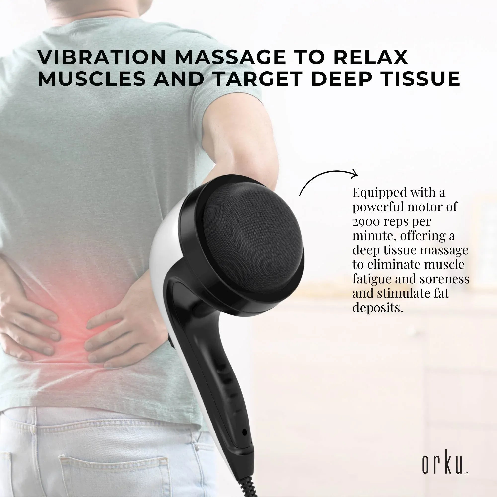 Orku Handheld Body Massager 4 Heads Adjustable Speed 28W Black V238-SUPDZ-39885947633744