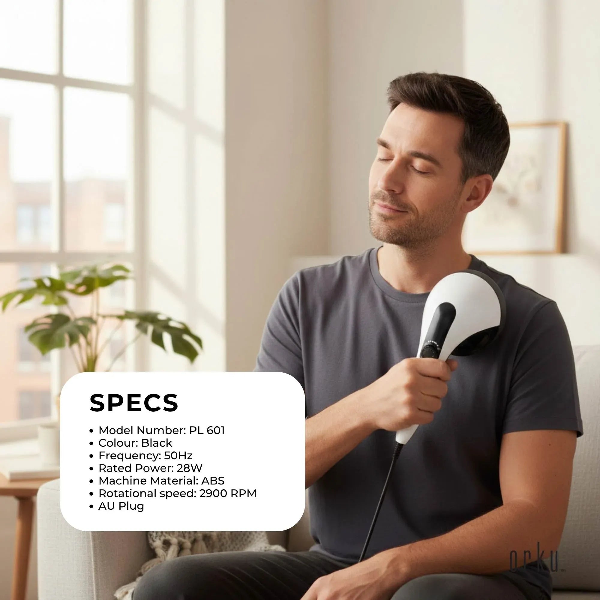 Orku Handheld Body Massager 4 Heads Adjustable Speed 28W Black V238-SUPDZ-39885947633744