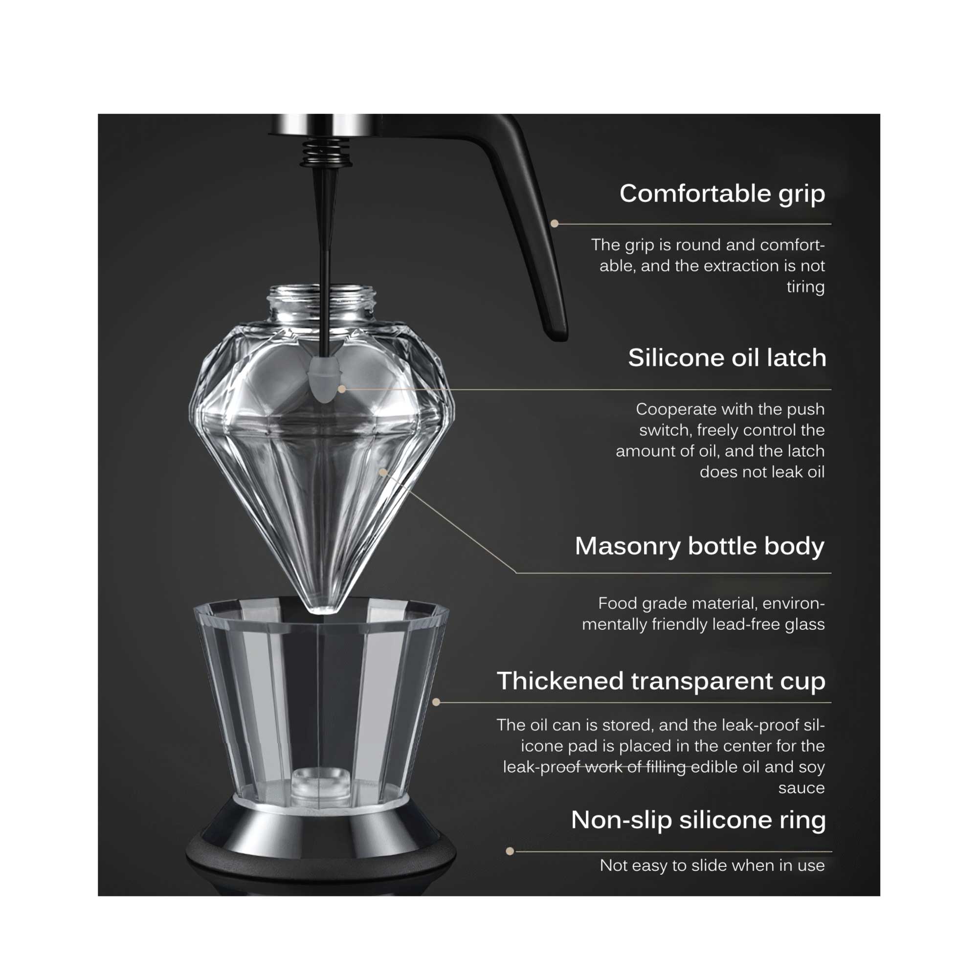 200ml Oil Honey Dispenser - Syrup Sauce Glass Pourer - Diamond Pot and Stand V238-SUPDZ-39950963802192