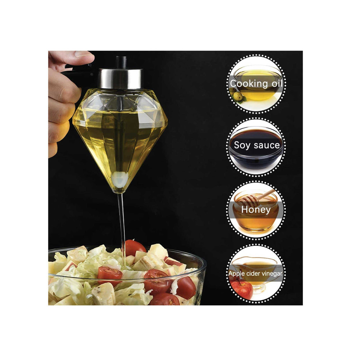 200ml Oil Honey Dispenser - Syrup Sauce Glass Pourer - Diamond Pot and Stand V238-SUPDZ-39950963802192