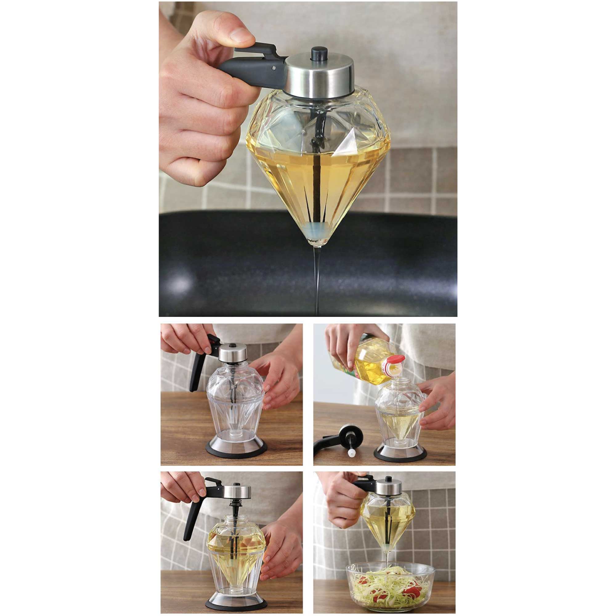 200ml Oil Honey Dispenser - Syrup Sauce Glass Pourer - Diamond Pot and Stand V238-SUPDZ-39950963802192