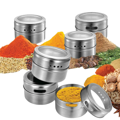 12 Magnetic Spice Jar Tins and Steel Plate - 150g Seasoning Storage Containers V238-SUPDZ-39963225227344