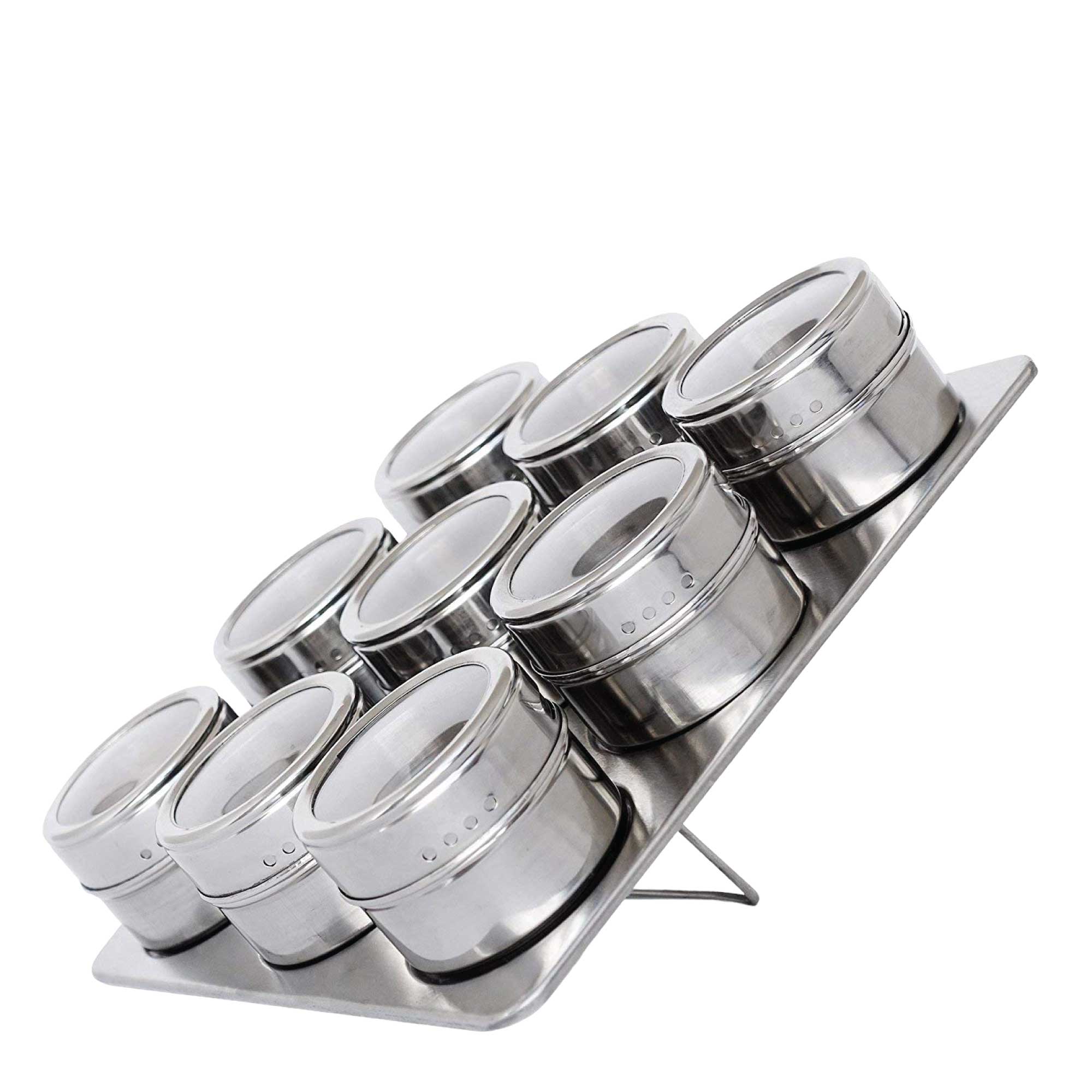 9 Magnetic Spice Jar Tins and Steel Rack - 150g Seasoning Storage Containers V238-SUPDZ-39963280277584
