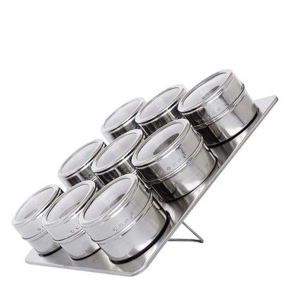 9 Magnetic Spice Jar Tins and Steel Rack - 150g Seasoning Storage Containers V238-SUPDZ-39963280277584