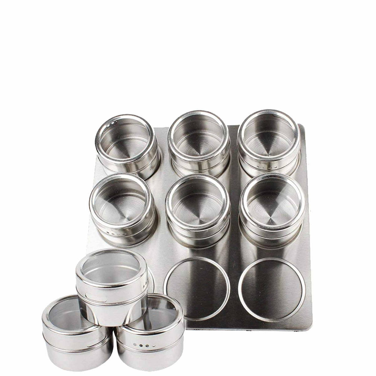 9 Magnetic Spice Jar Tins and Steel Rack - 150g Seasoning Storage Containers V238-SUPDZ-39963280277584