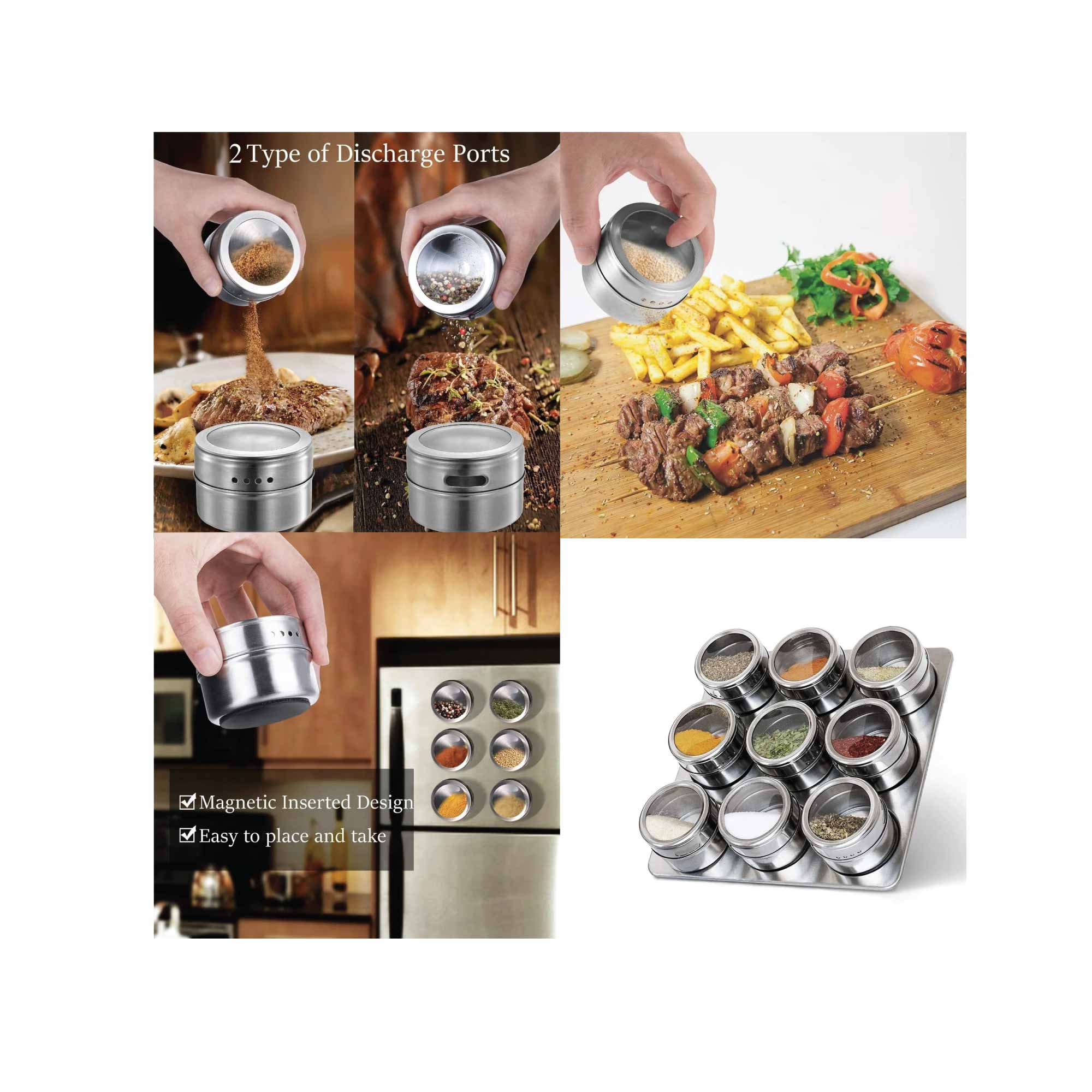 9 Magnetic Spice Jar Tins and Steel Rack - 150g Seasoning Storage Containers V238-SUPDZ-39963280277584