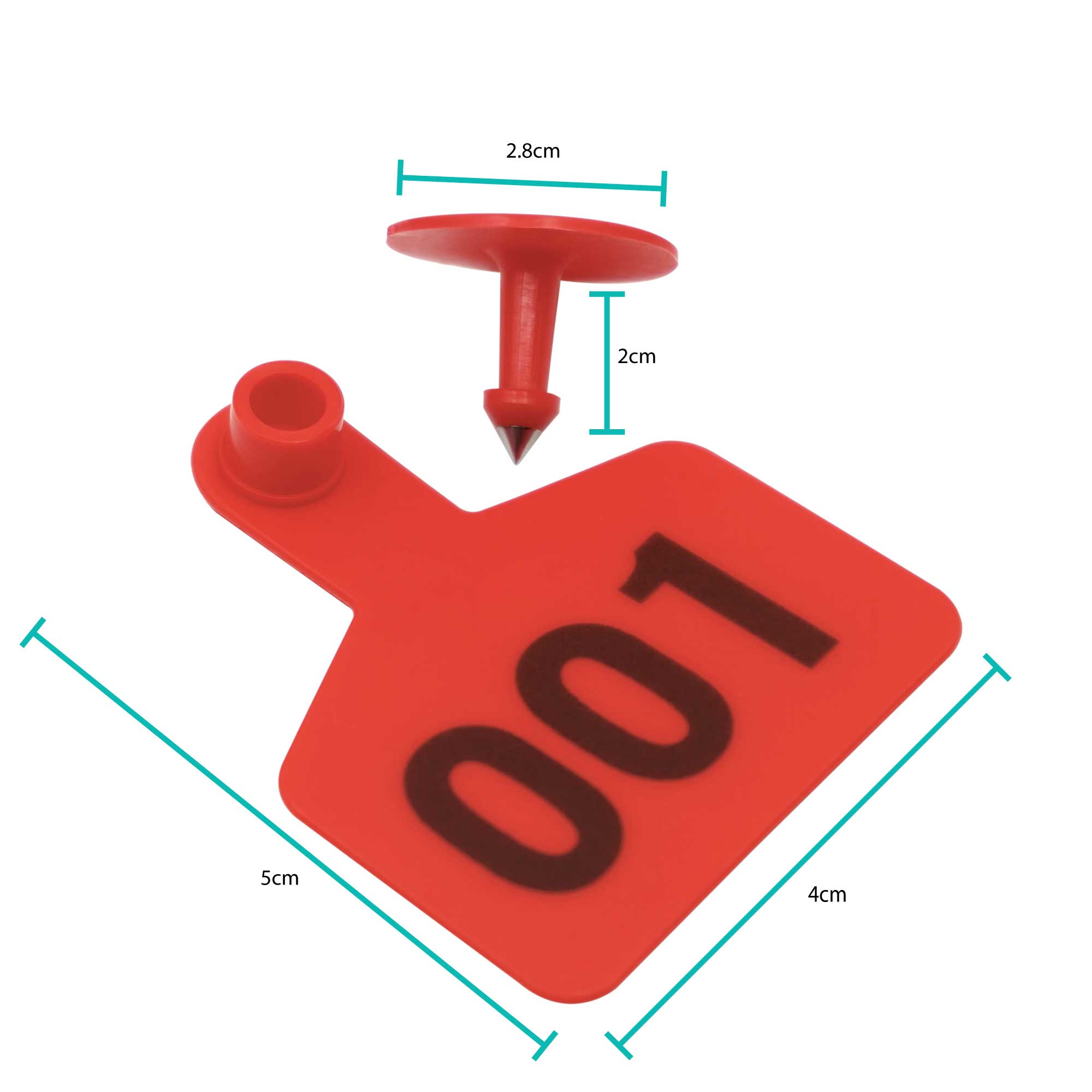 1-100 Cattle Number Ear Tags 5x4cm Set - Small Red Pig Goat Livestock Label V238-SUPDZ-39973726224464