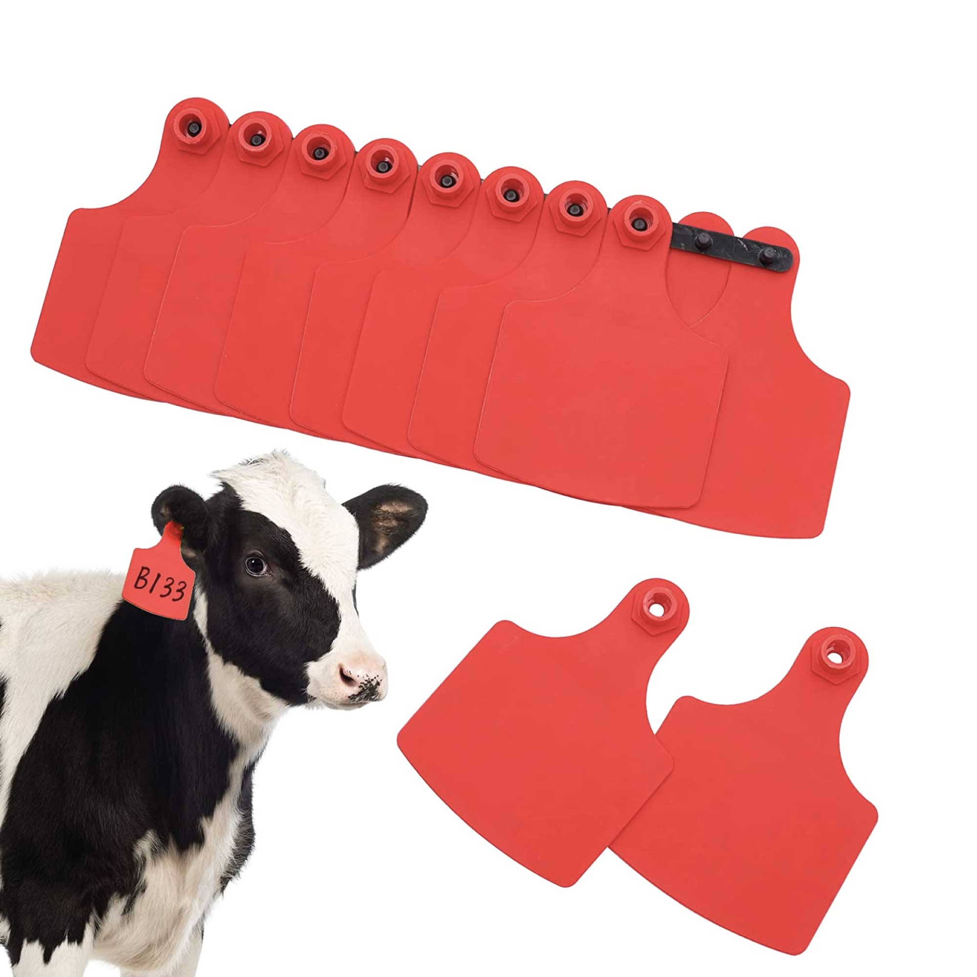 100x Cattle Ear Tags Set - 7.5x10cm XL Red Blank Pig Cow Sheep Livestock Label V238-SUPDZ-39973742510160