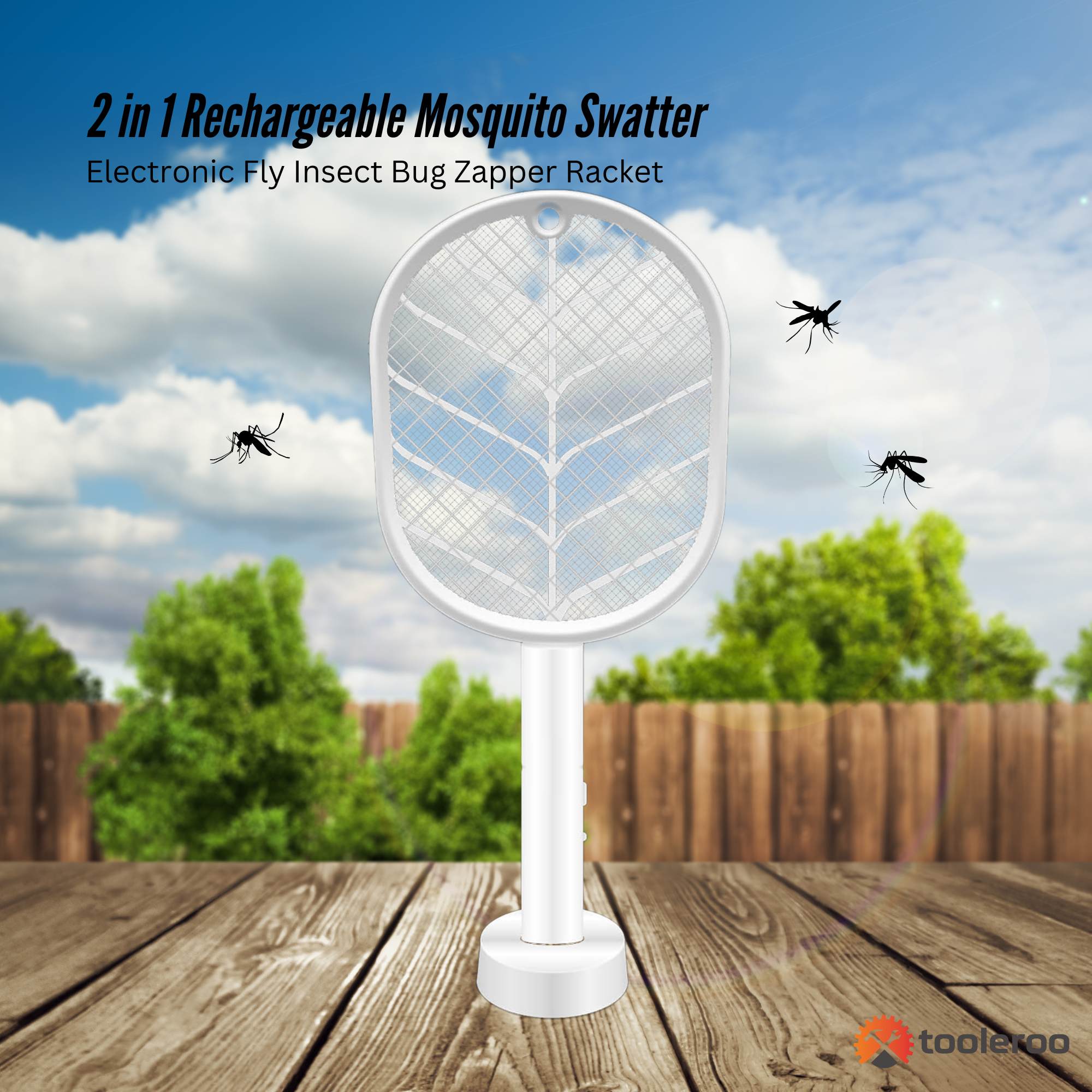 2 in 1 Rechargeable Mosquito Swatter - Electronic Fly Insect Bug Zapper Racket V238-SUPDZ-40003294494800