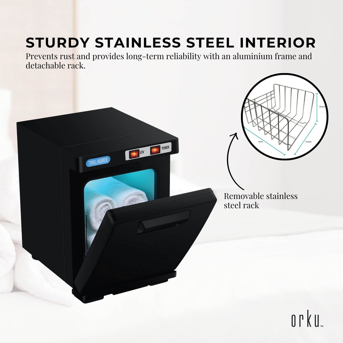 Orku 5L Black Electric Hand Towel Warmer Mini UV Steriliser Cabinet Salon Heater V238-SUPDZ-40009125757008