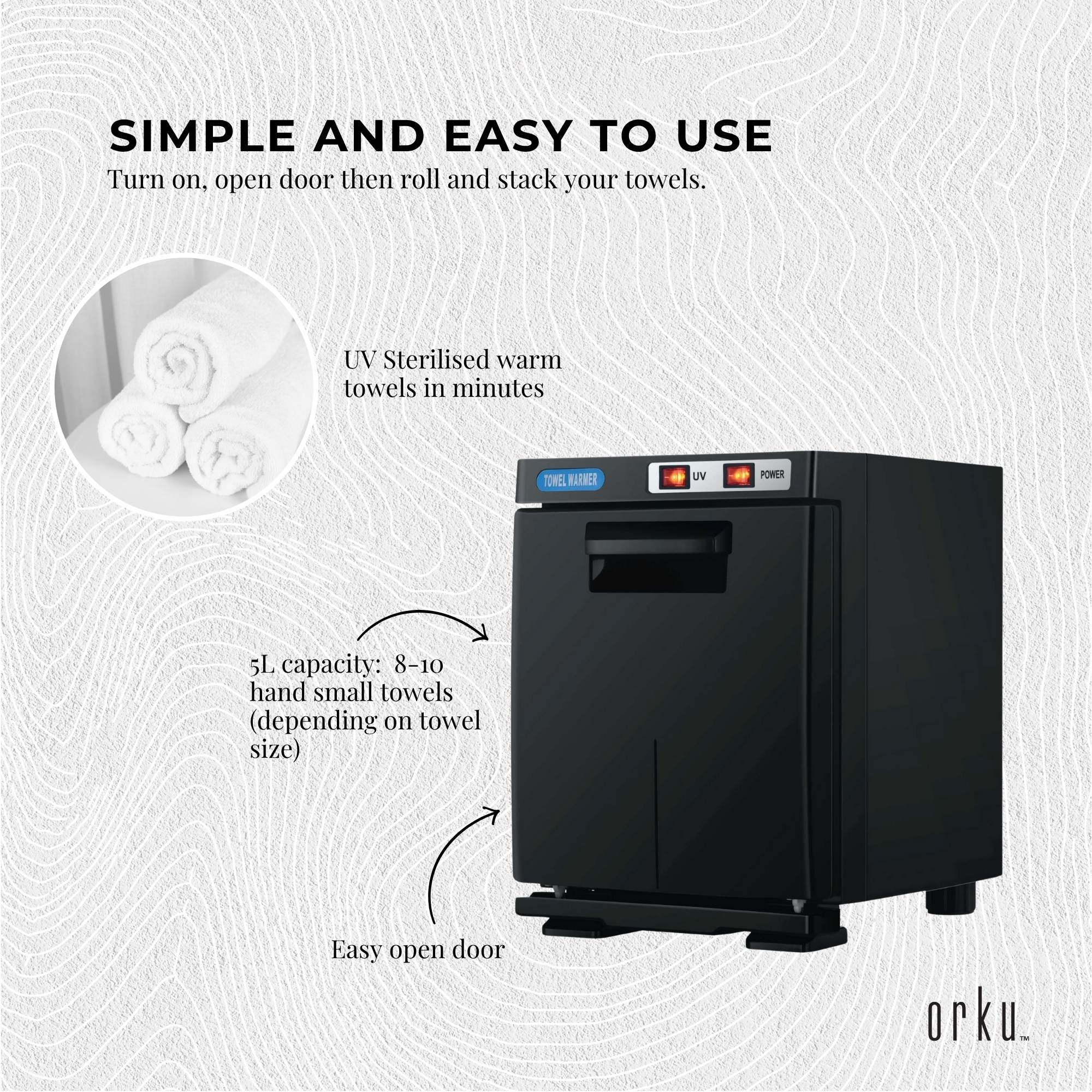 Orku 5L Black Electric Hand Towel Warmer Mini UV Steriliser Cabinet Salon Heater V238-SUPDZ-40009125757008