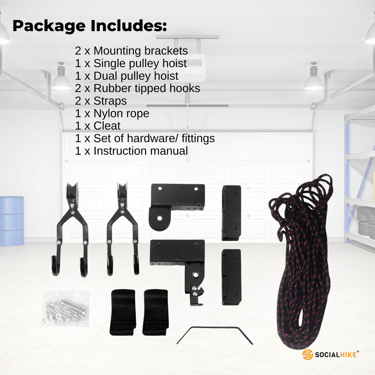Social Hike Kayak Hoist - 34kg Garage Ceiling Pulley Lift for Kayak Bike Storage V238-SUPDZ-40020308590672