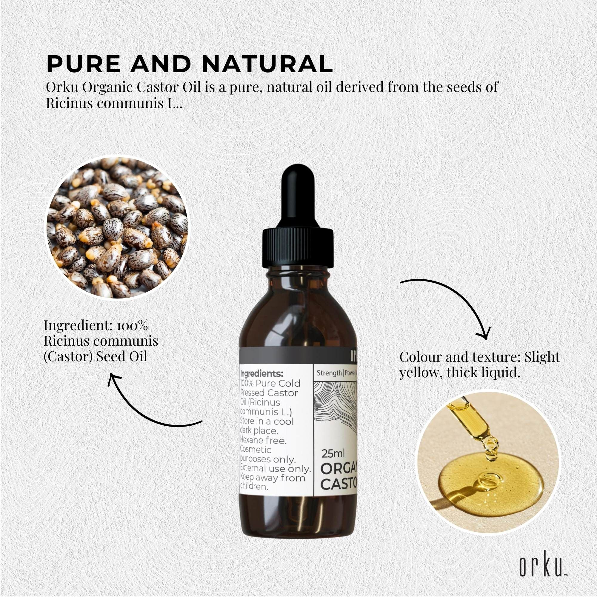 Orku 25ml Organic Castor Oil + Dropper - Hexane Free Cold Pressed V238-SUPDZ-40037323309136
