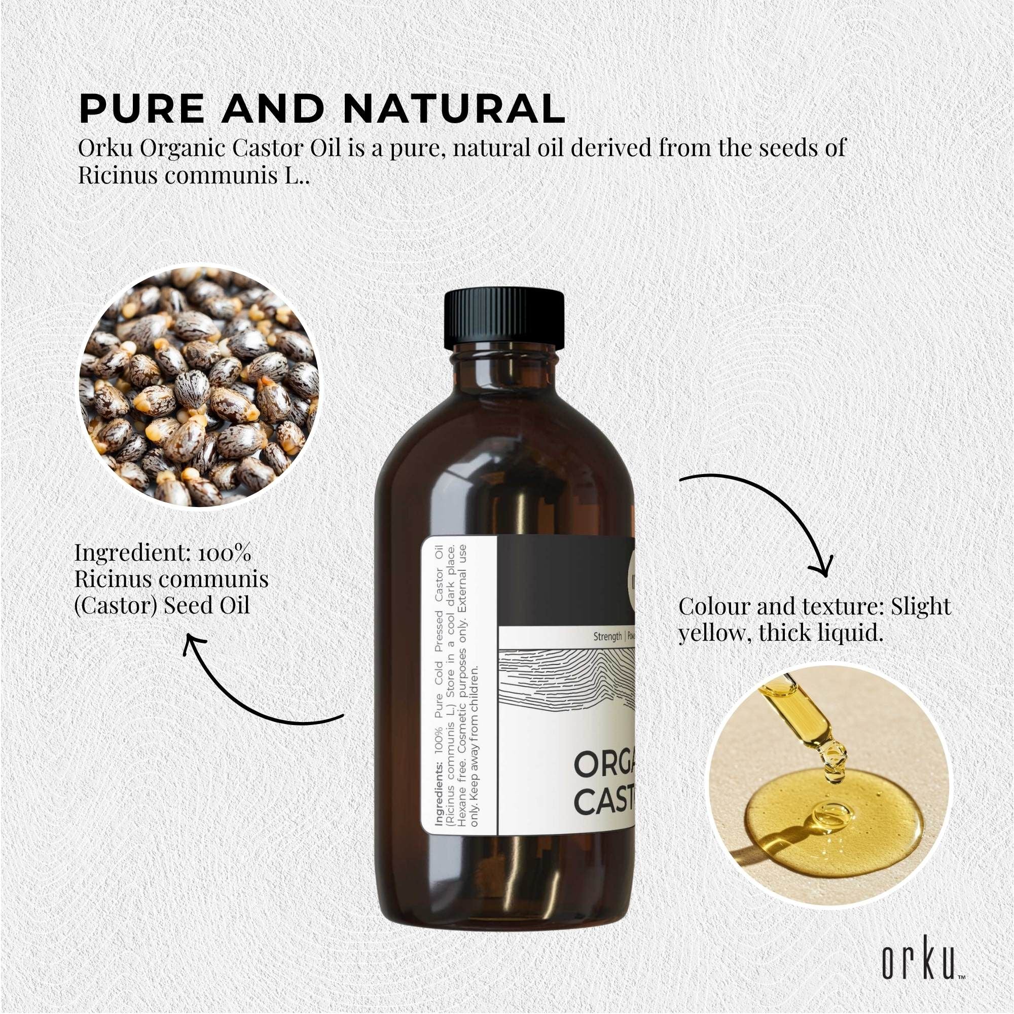 Orku 100ml Organic Castor Oil - Hexane Free Cold Pressed V238-SUPDZ-40037330026576