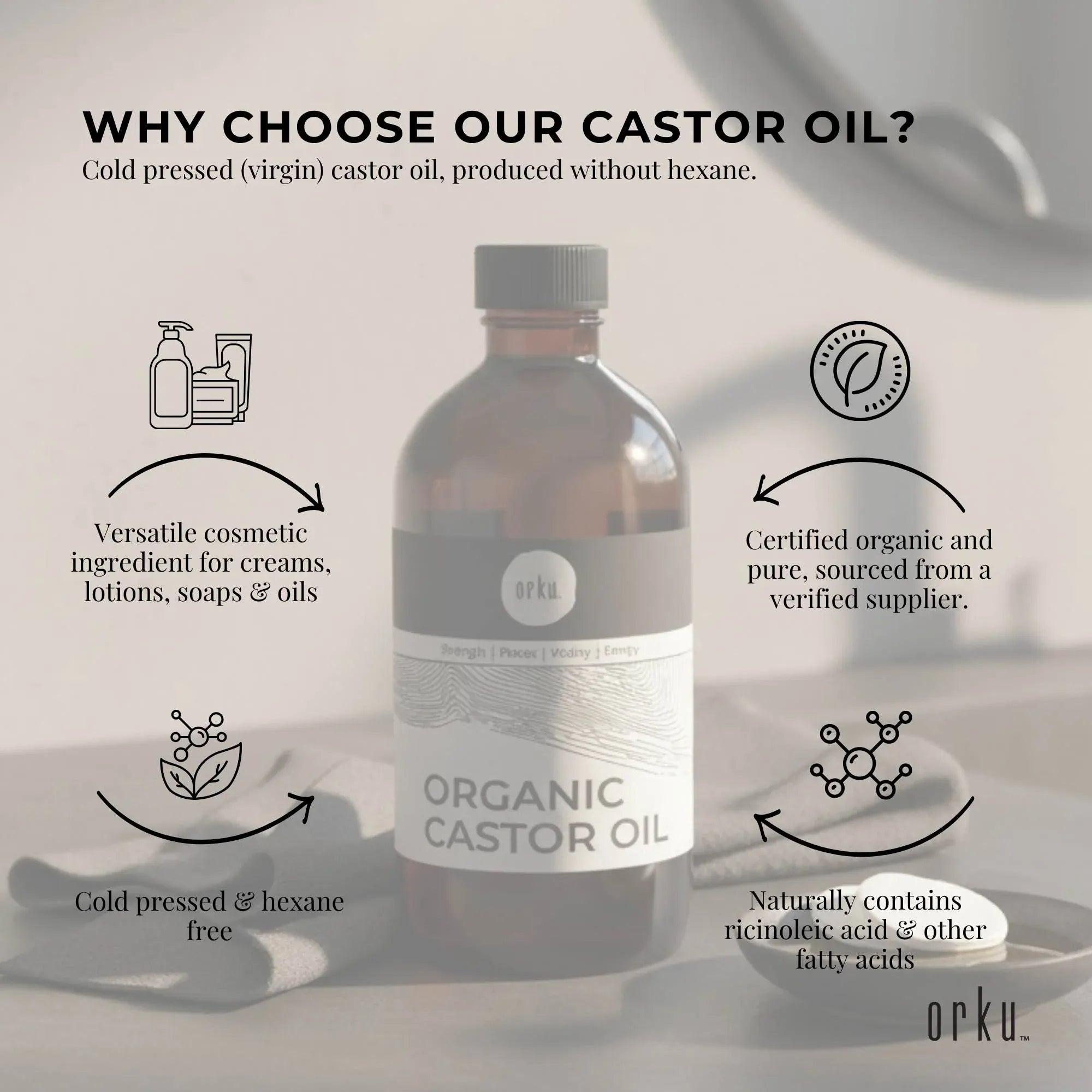 Orku 250ml Organic Castor Oil - Hexane Free Cold Pressed V238-SUPDZ-40037330354256