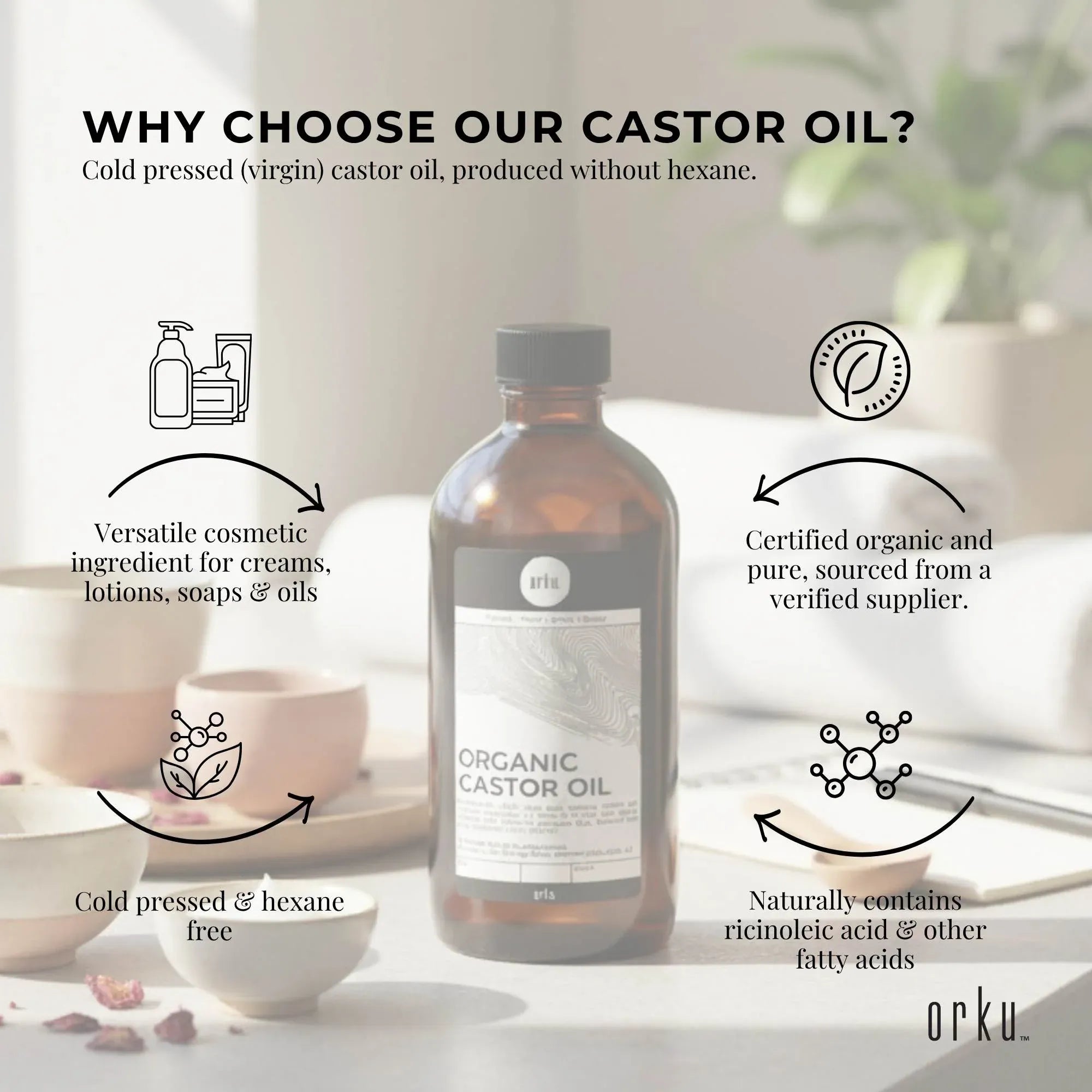 Orku 1L Organic Castor Oil - Hexane Free Cold Pressed V238-SUPDZ-40037334679632