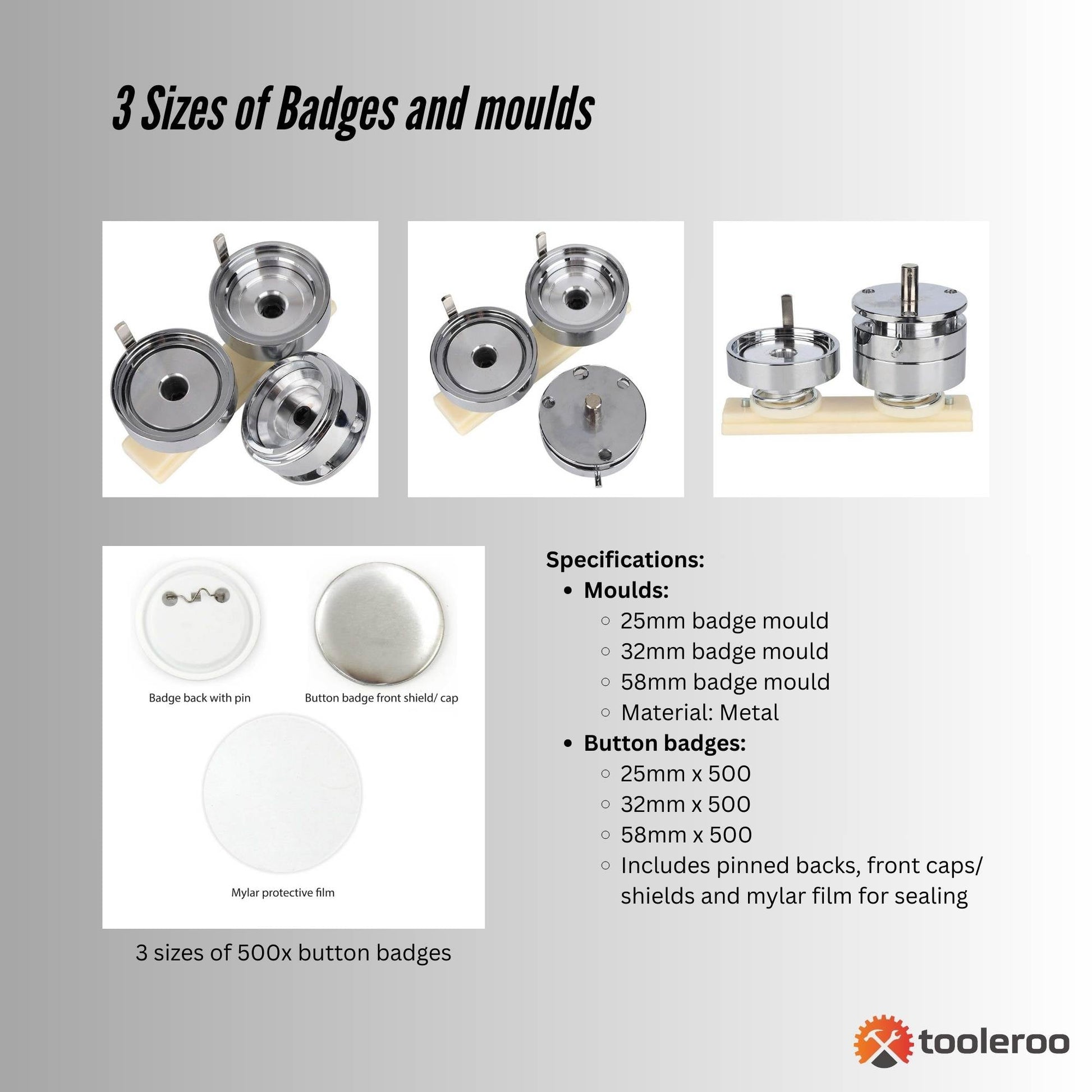 Button Badge Making Set - Maker + Moulds + Badges 25mm 32mm 58mm V238-SUPDZ-40038621904976
