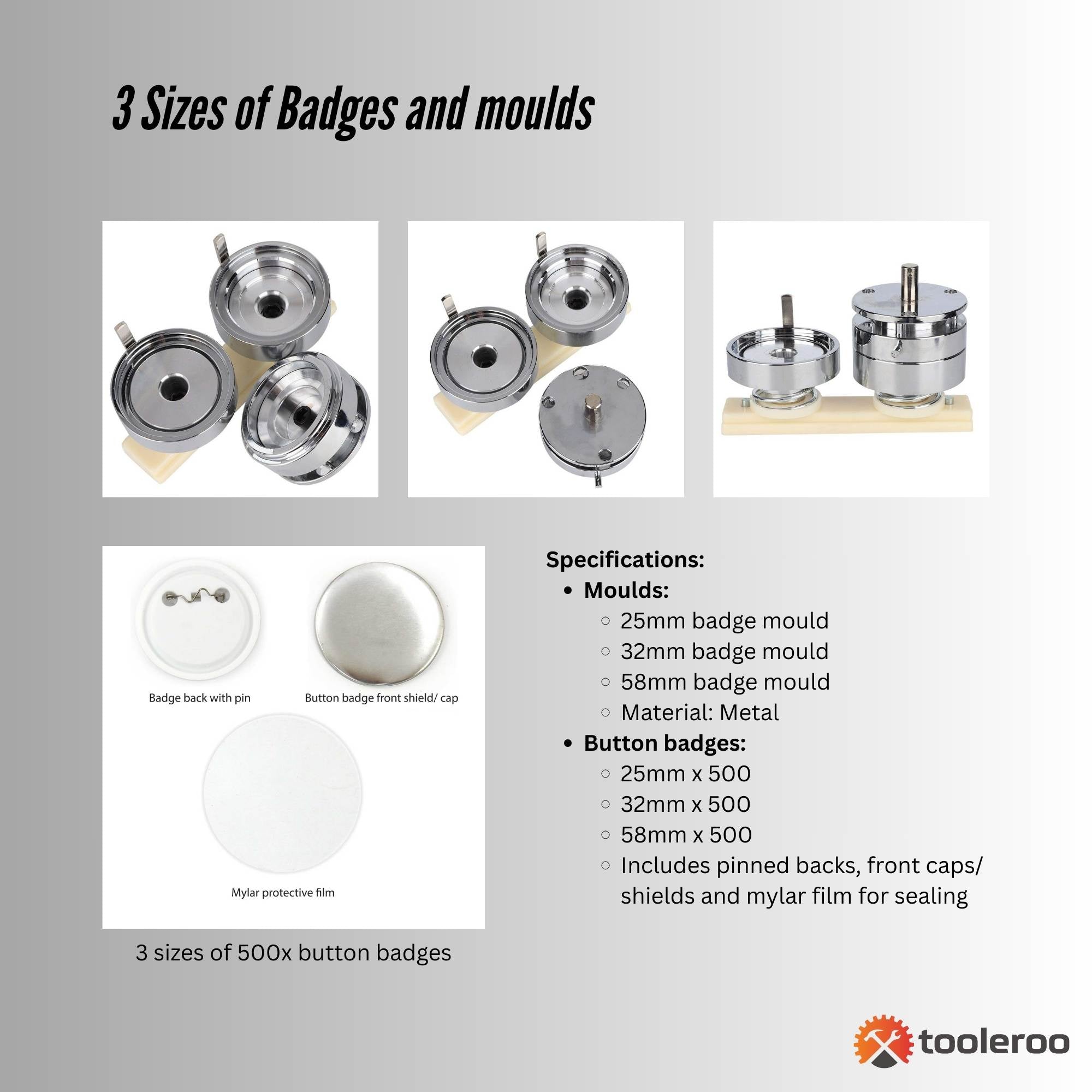 Button Badge Making Set - Maker + Moulds + Badges 25mm 32mm 58mm V238-SUPDZ-40038621904976