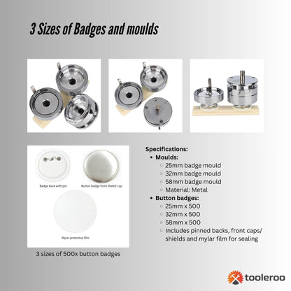 Button Badge Making Set - Maker + Moulds + Badges 25mm 32mm 58mm V238-SUPDZ-40038621904976