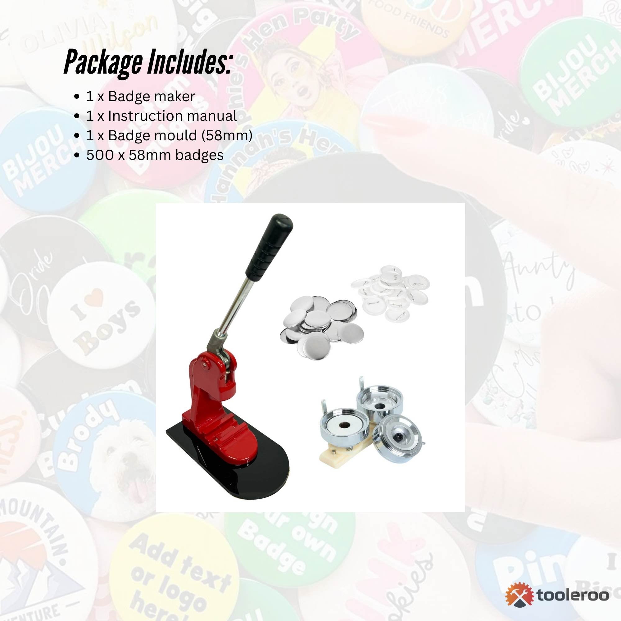 Button Badge Making Set 58mm - Maker + Mould + Badges V238-SUPDZ-40039980105808