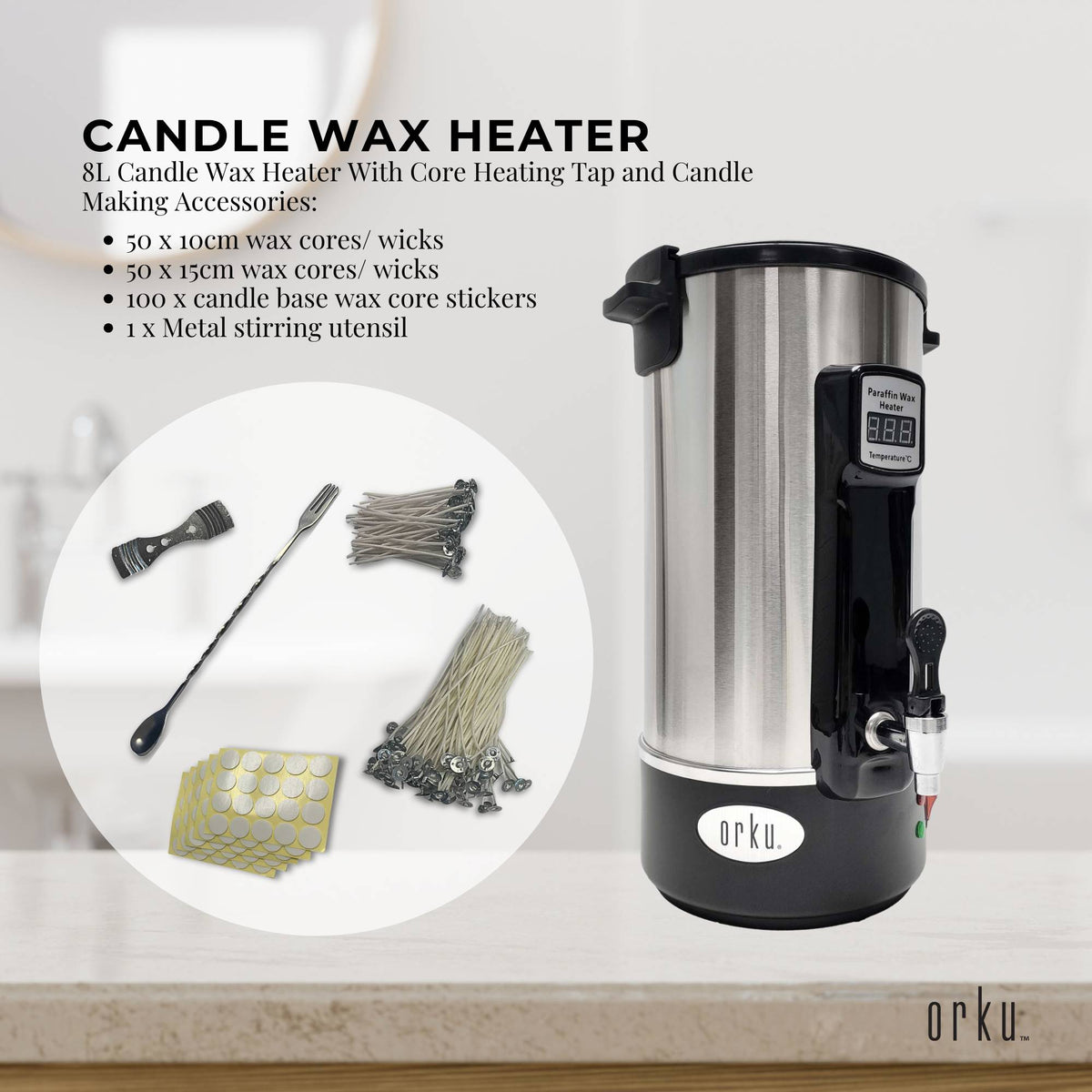 8L Orku Candle Wax Heater With Tap And Accessories - Candle Making Melter Pot V238-SUPDZ-40076489097296