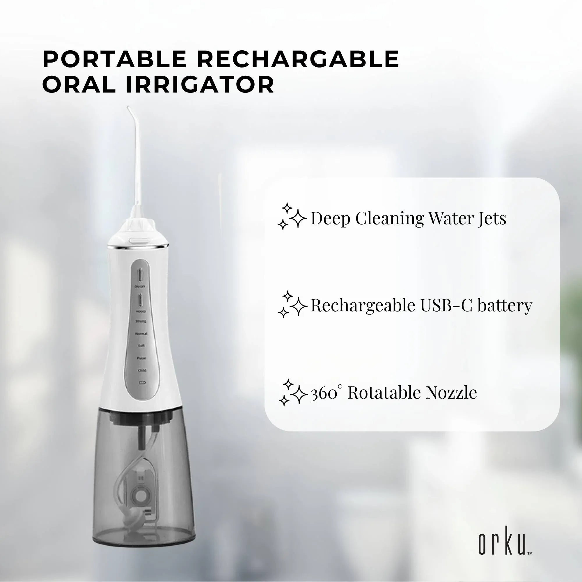 Orku Portable Oral Irrigator Flosser 350ml - Rechargeable Water Dental Teeth Cleaner V238-SUPDZ-40125763289168