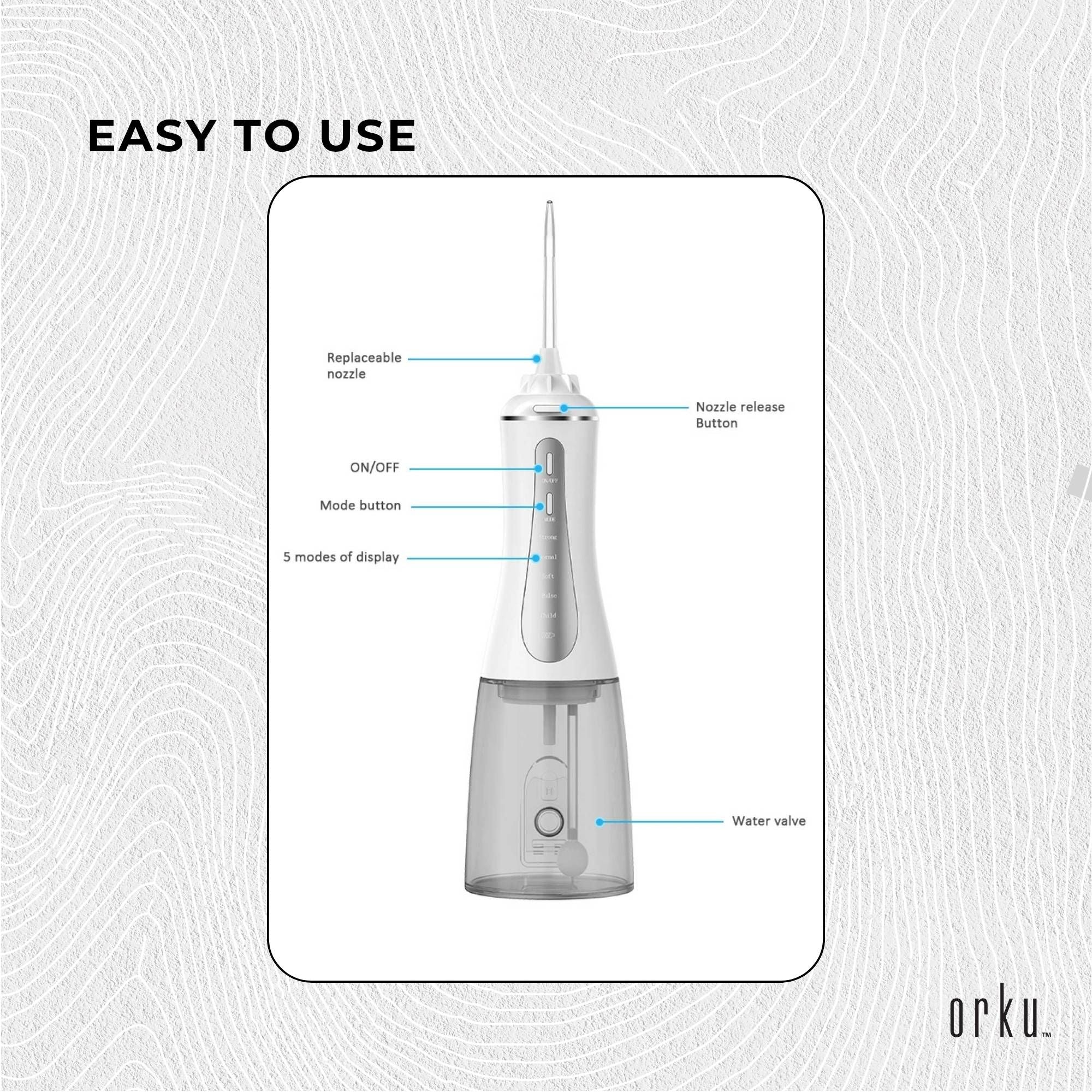 Orku Portable Oral Irrigator Flosser 350ml - Rechargeable Water Dental Teeth Cleaner V238-SUPDZ-40125763289168