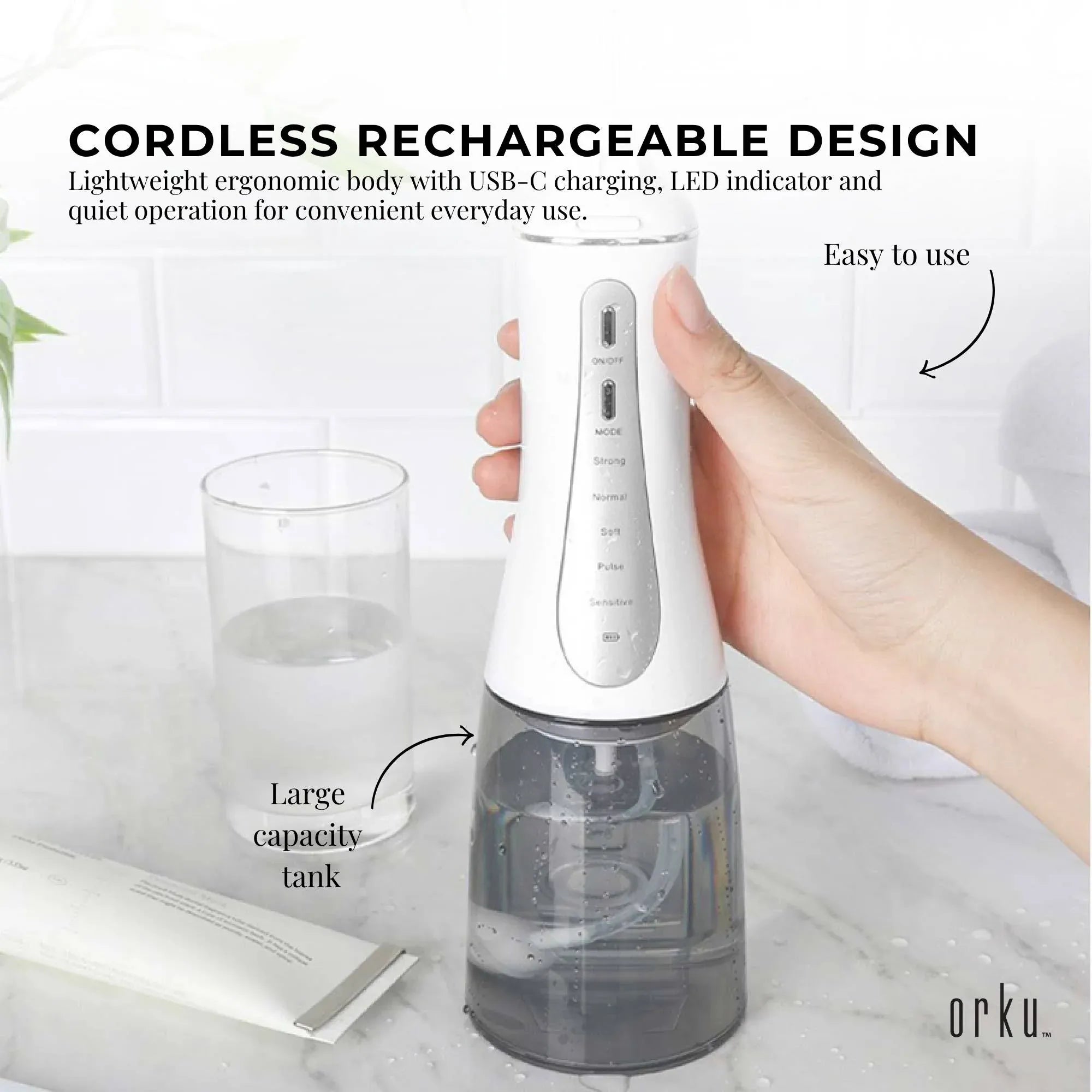 Orku Portable Oral Irrigator Flosser 350ml - Rechargeable Water Dental Teeth Cleaner V238-SUPDZ-40125763289168