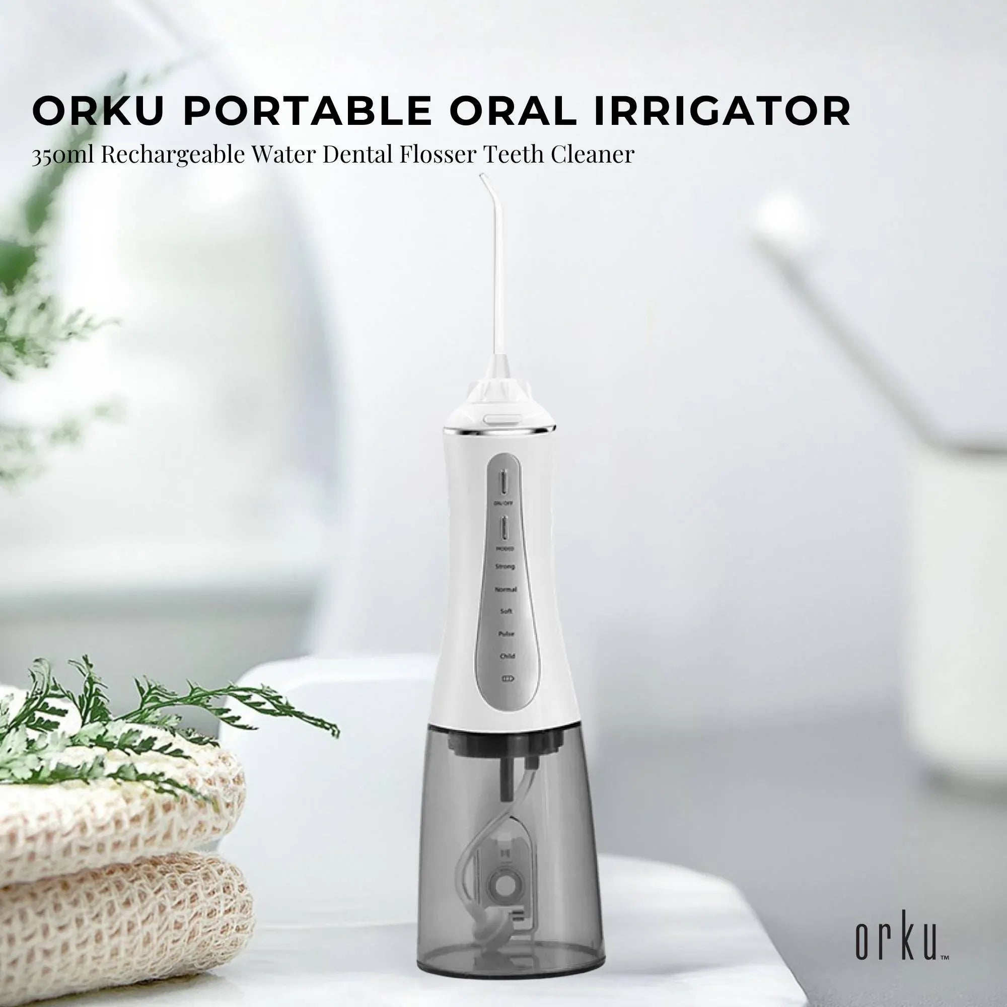 Orku Portable Oral Irrigator Flosser 350ml - Rechargeable Water Dental Teeth Cleaner V238-SUPDZ-40125763289168