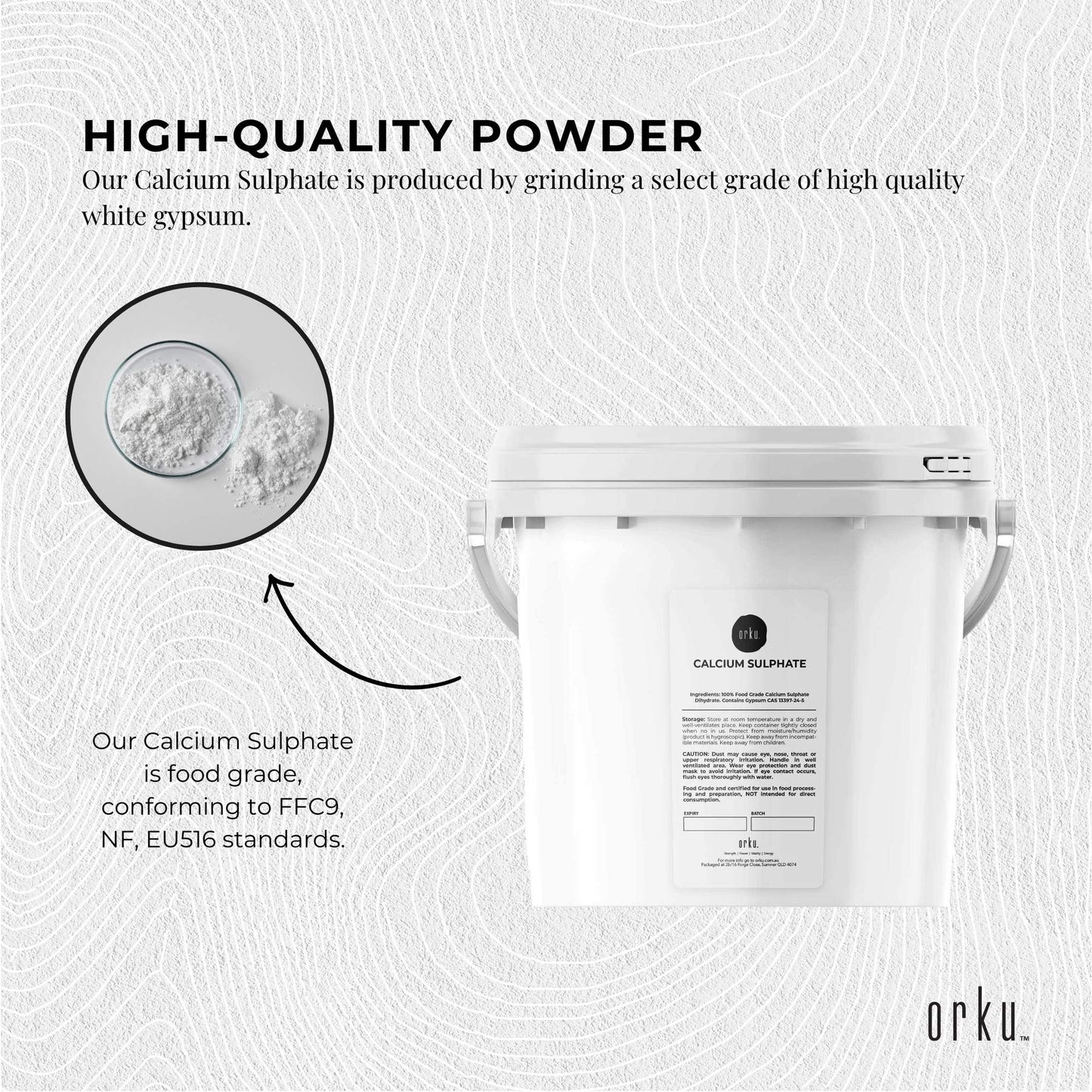 Orku 5Kg Fine Calcium Sulphate Gypsum Powder Tub - Dihydrate Food Grade FCC E516 V238-SUPDZ-40142244446288