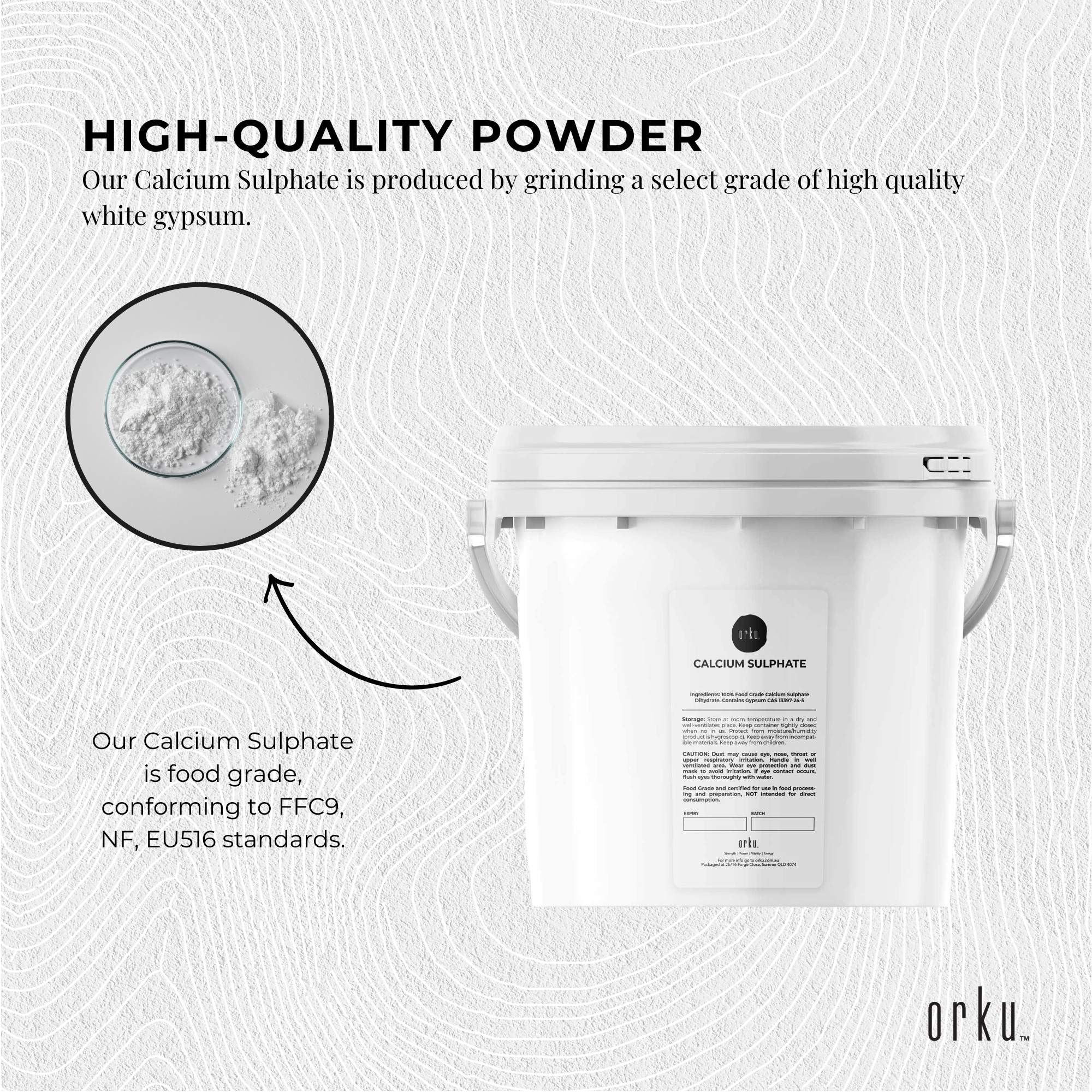 Orku 5Kg Fine Calcium Sulphate Gypsum Powder Tub - Dihydrate Food Grade FCC E516 V238-SUPDZ-40142244446288