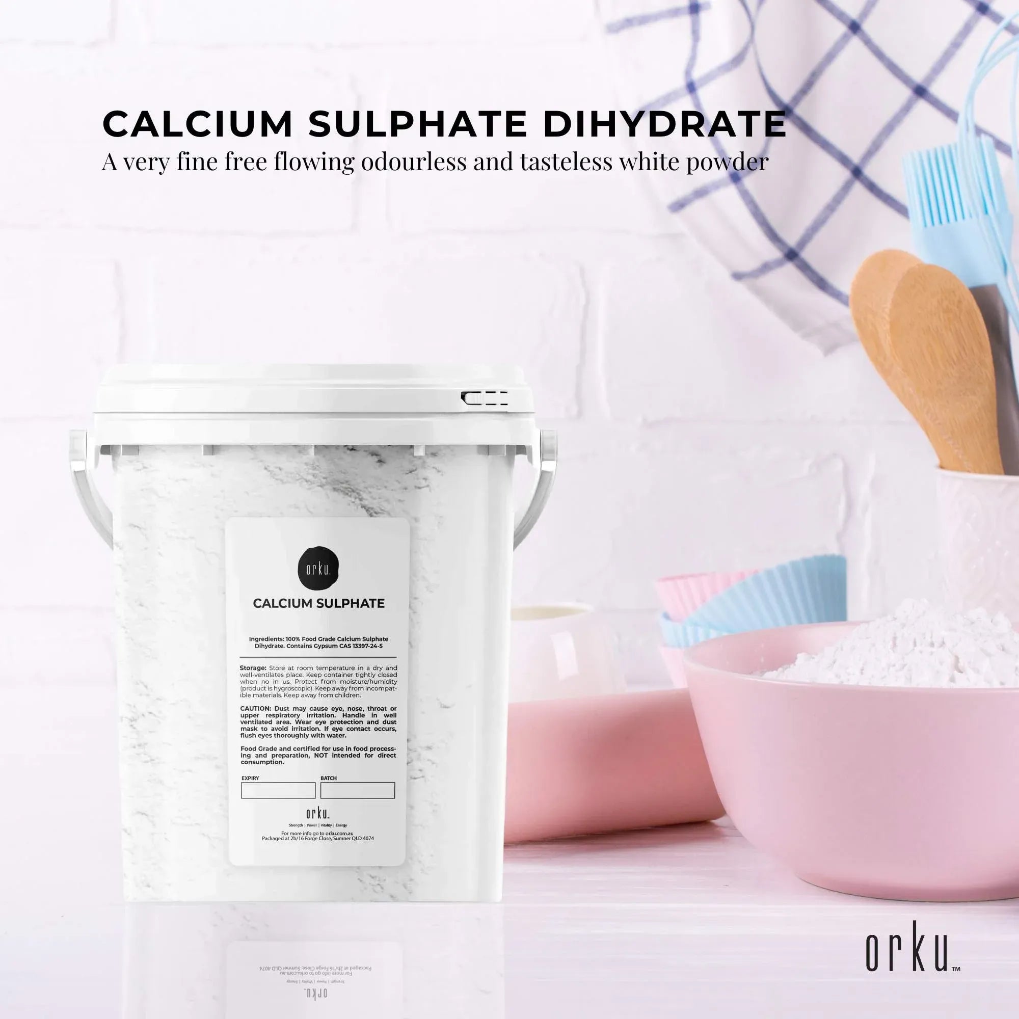 Orku 1Kg Fine Calcium Sulphate Gypsum Powder Tub - Dihydrate Food Grade FCC E516 V238-SUPDZ-40142257258576