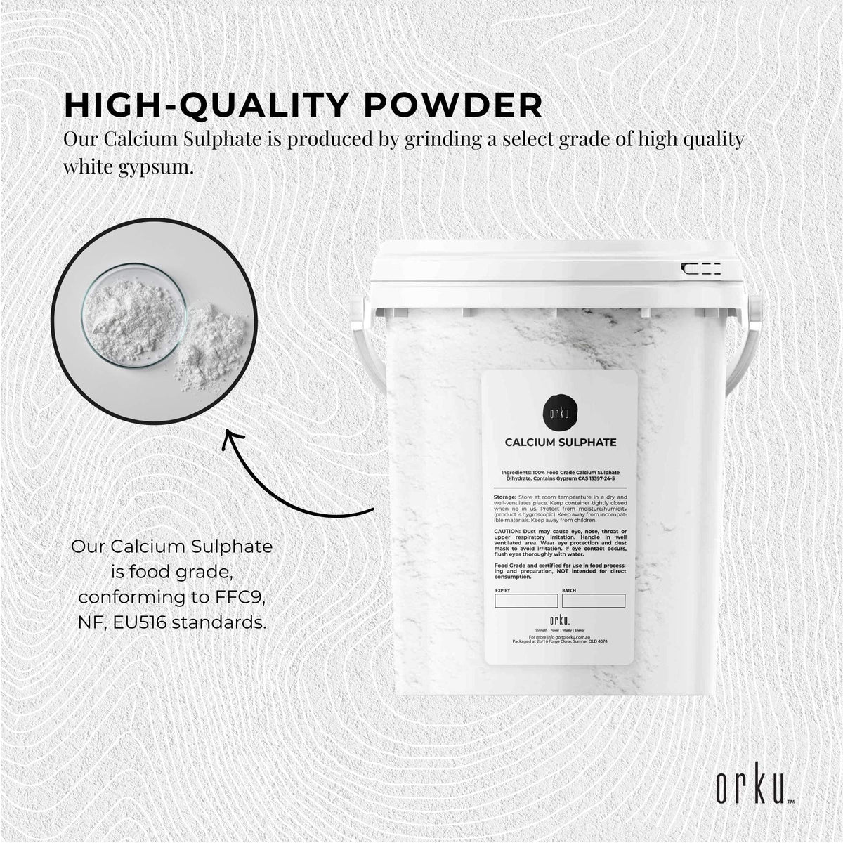 Orku 1Kg Fine Calcium Sulphate Gypsum Powder Tub - Dihydrate Food Grade FCC E516 V238-SUPDZ-40142257258576