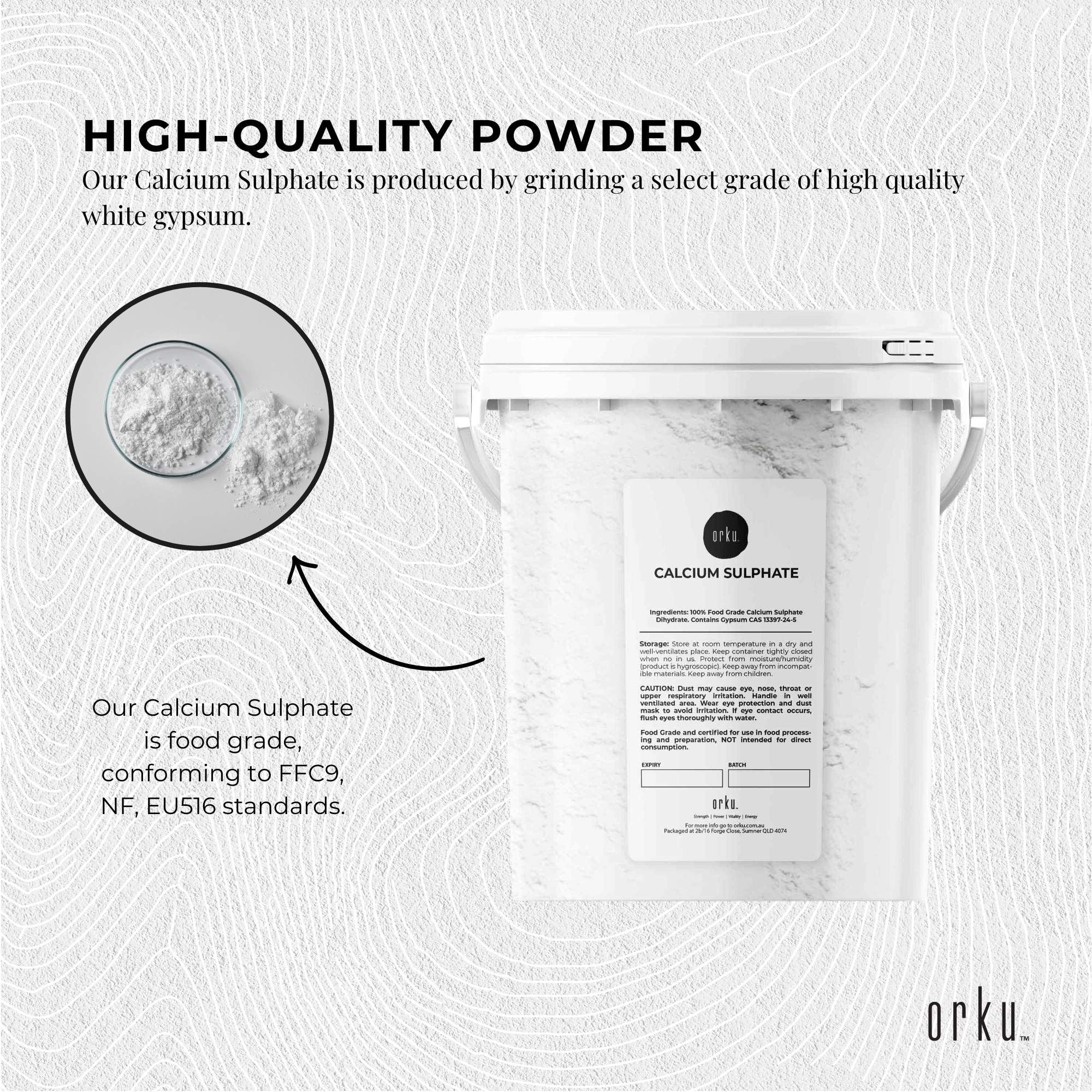 Orku 1Kg Fine Calcium Sulphate Gypsum Powder Tub - Dihydrate Food Grade FCC E516 V238-SUPDZ-40142257258576