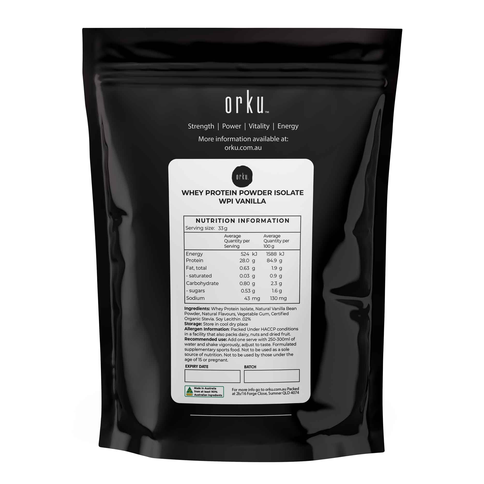Orku 100g WPI Whey Protein Isolate Powder - Vanilla Bag | Sports Food V238-SUPDZ-40152562597968
