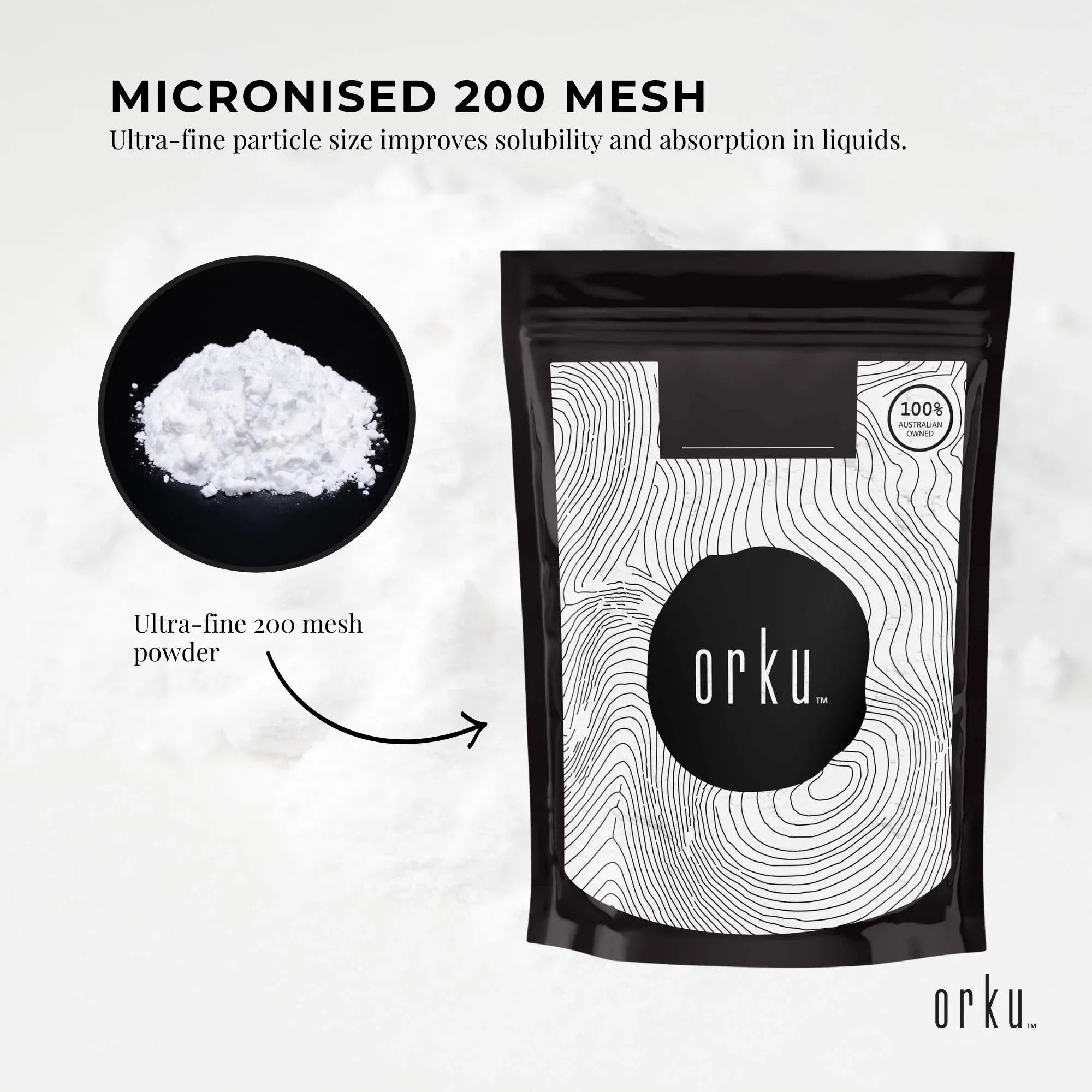 Orku 1Kg Creatine Monohydrate Powder 200 Mesh Micronised 99.9% Pure Unflavoured V238-SUPDZ-40174624243792