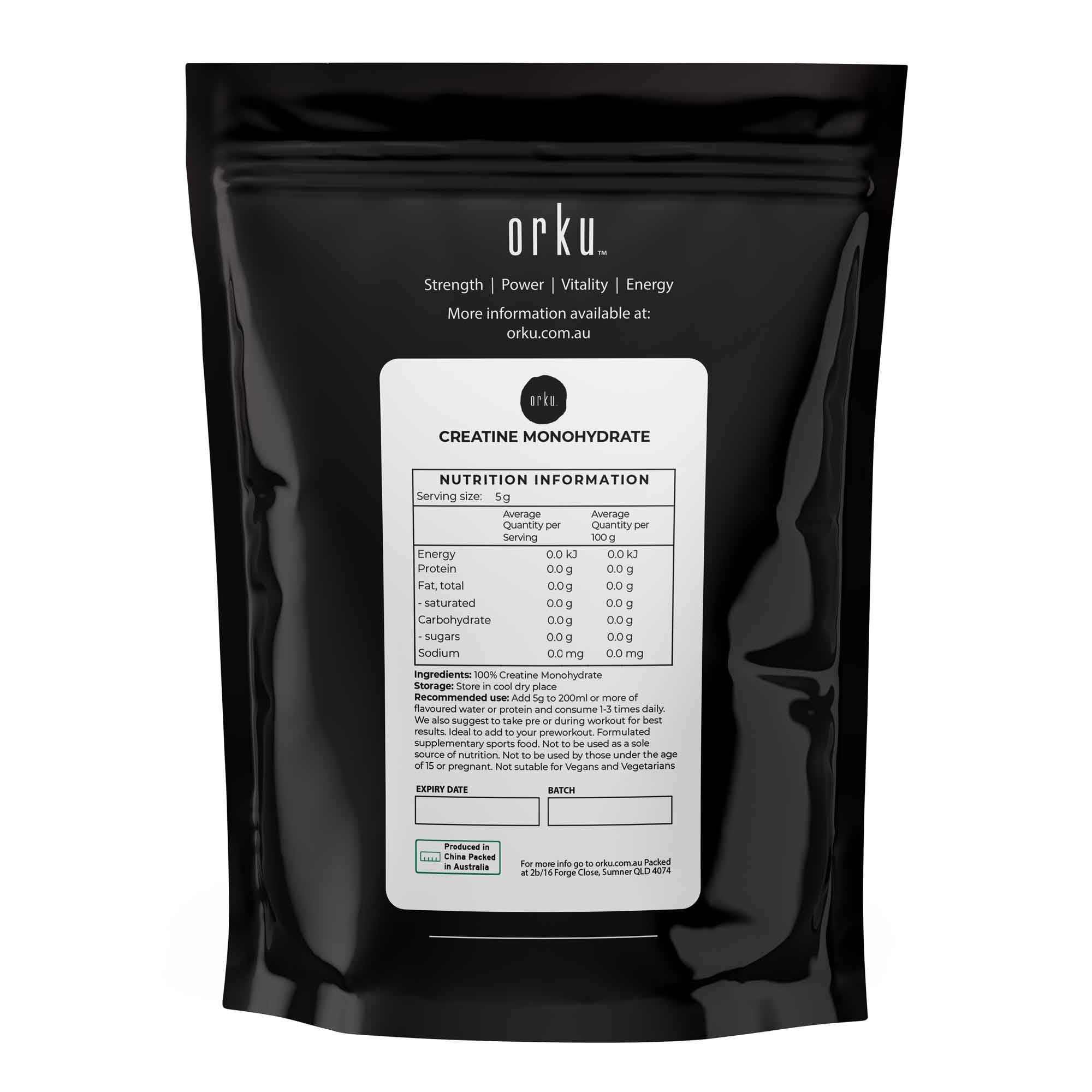 Orku 1Kg Creatine Monohydrate Powder 200 Mesh Micronised 99.9% Pure Unflavoured V238-SUPDZ-40174624243792