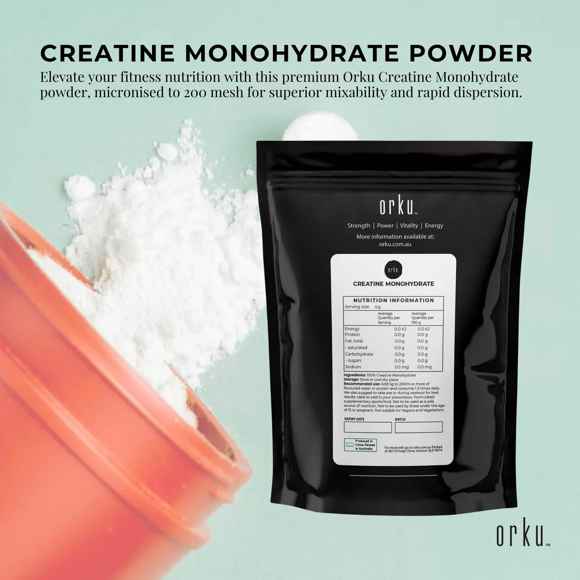 Orku 2Kg Creatine Monohydrate Powder 200 Mesh Micronised 99.9% Pure Unflavoured V238-SUPDZ-40174625390672