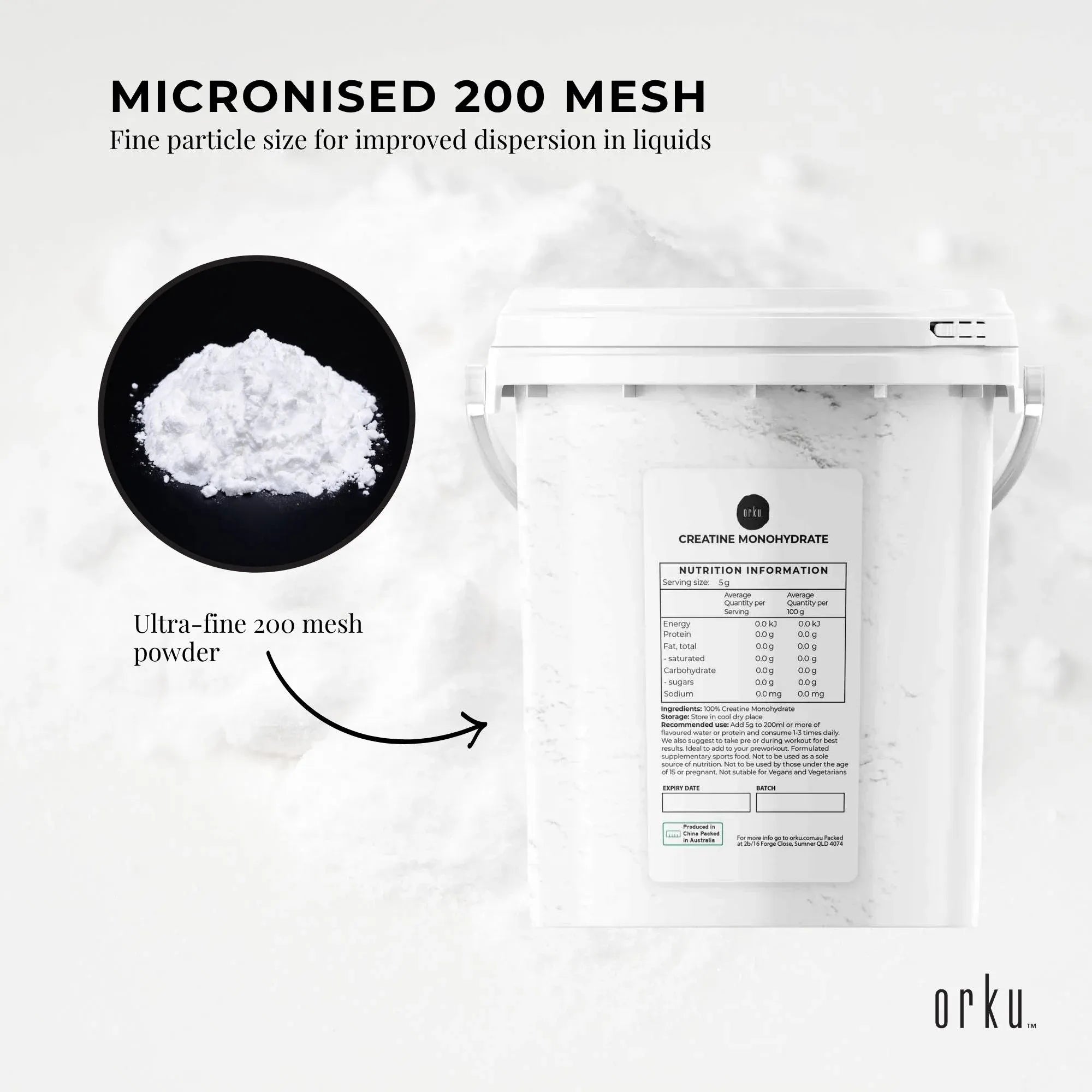Orku 2Kg Creatine Monohydrate Powder 200 Mesh Micronised 99.9% Pure Unflavoured V238-SUPDZ-40174625390672