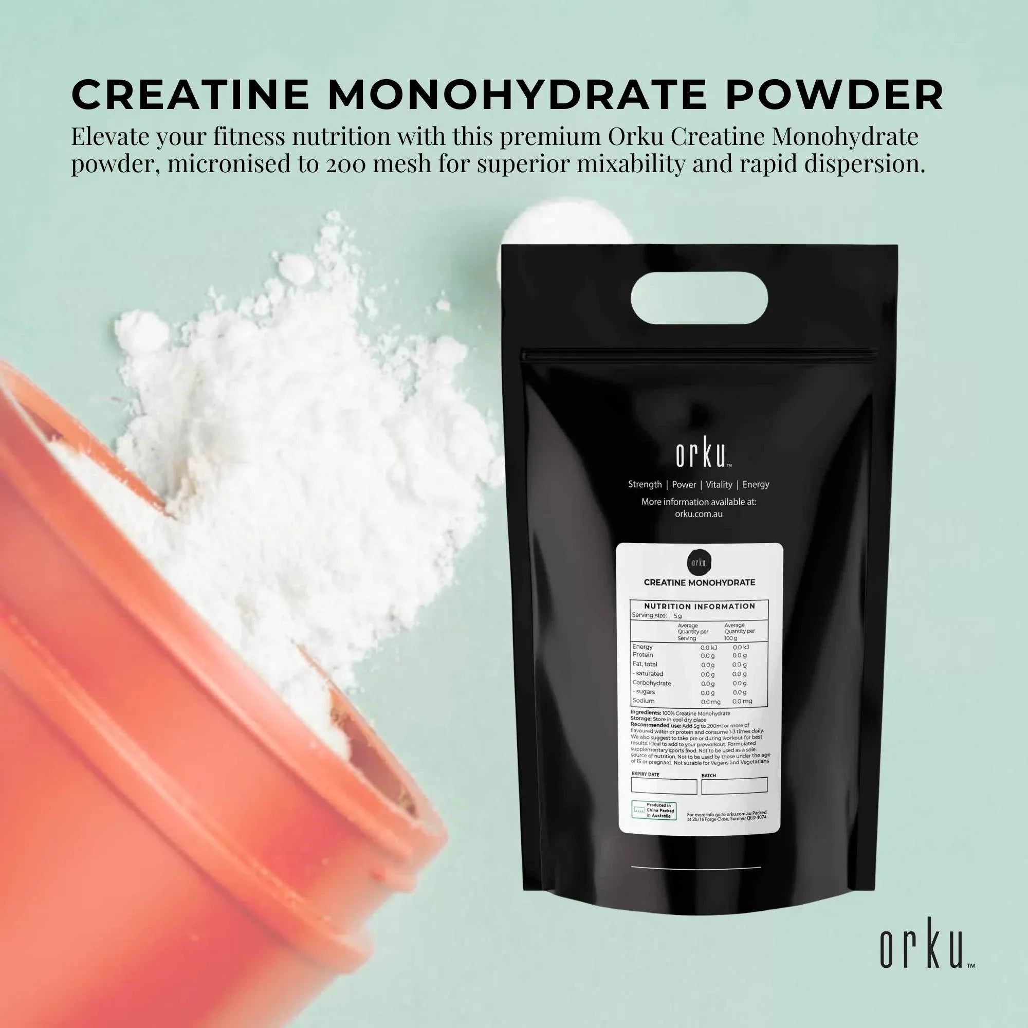 Orku 5Kg Creatine Monohydrate Powder 200 Mesh Micronised 99.9% Pure Unflavoured V238-SUPDZ-40174651506768