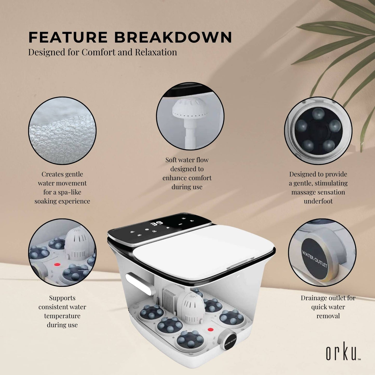 Orku Foot Spa Automatic Water Heating Massager - Electric Pedicure Bath V238-SUPDZ-40175839739984