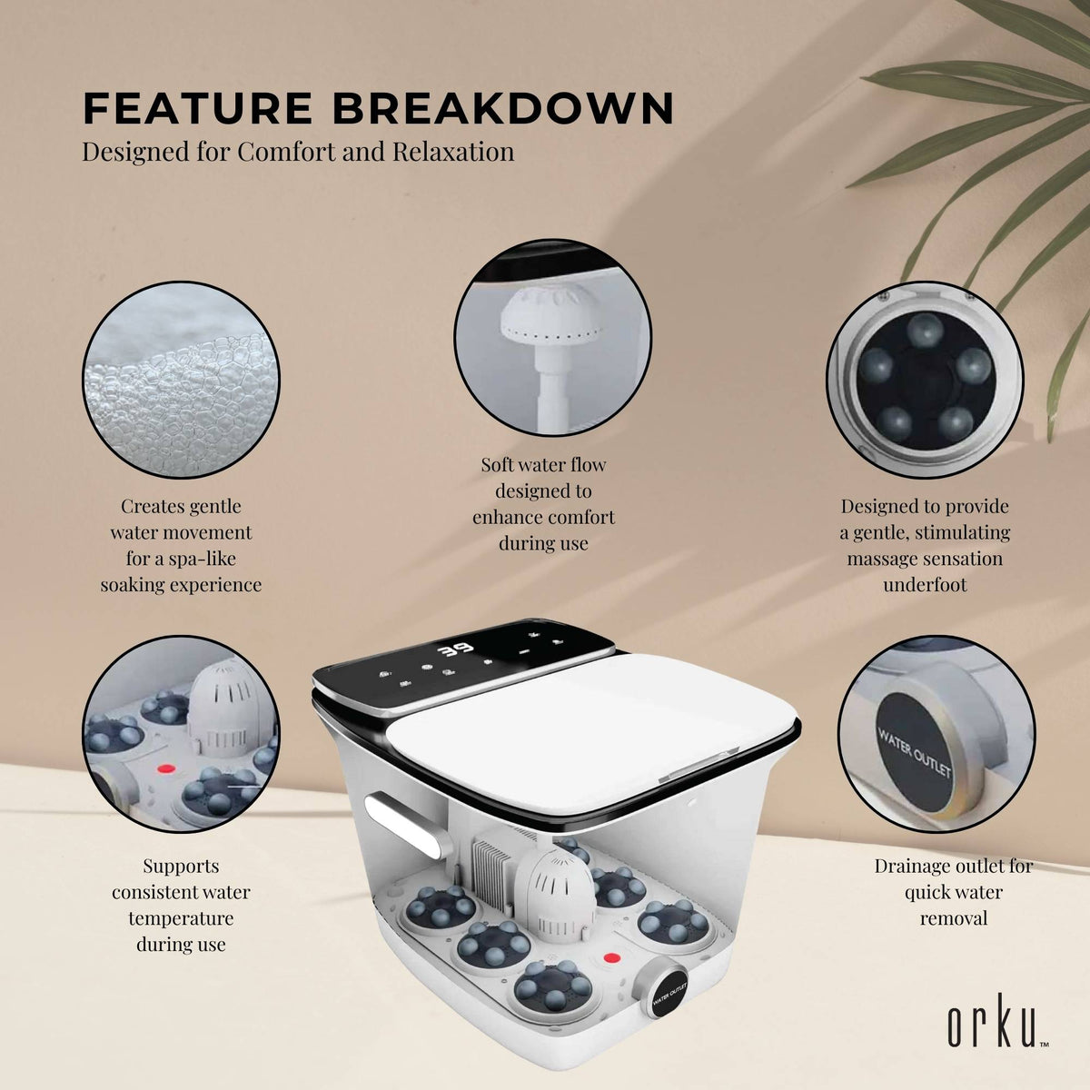 Orku Foot Spa Automatic Water Heating Massager - Electric Pedicure Bath V238-SUPDZ-40175839739984