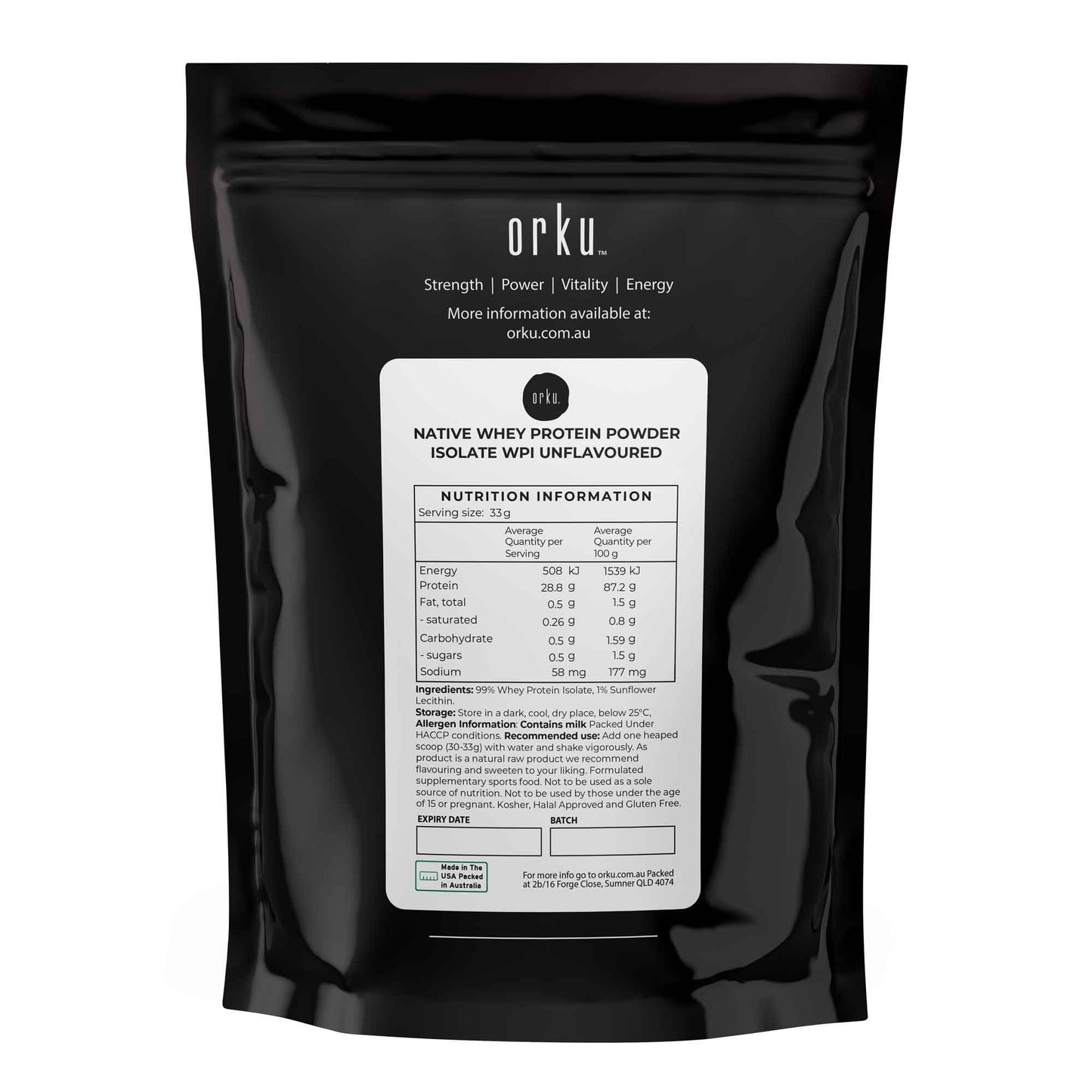 Orku 400g WPI Whey Protein Isolate Powder - Unflavoured Native Bag V238-SUPDZ-40180592967760