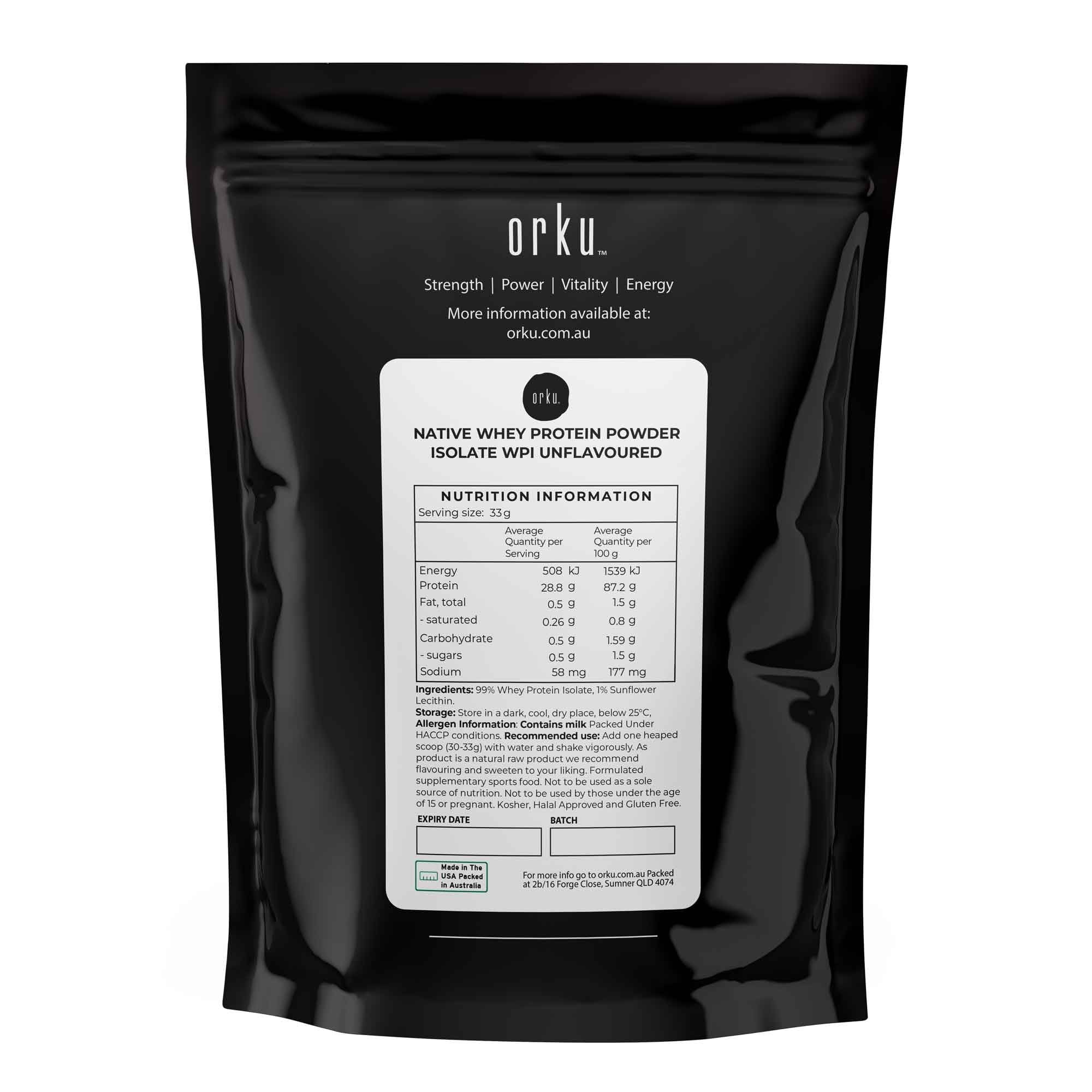 Orku 1Kg WPI Whey Protein Isolate Powder - Unflavoured Native Bag V238-SUPDZ-40180593066064
