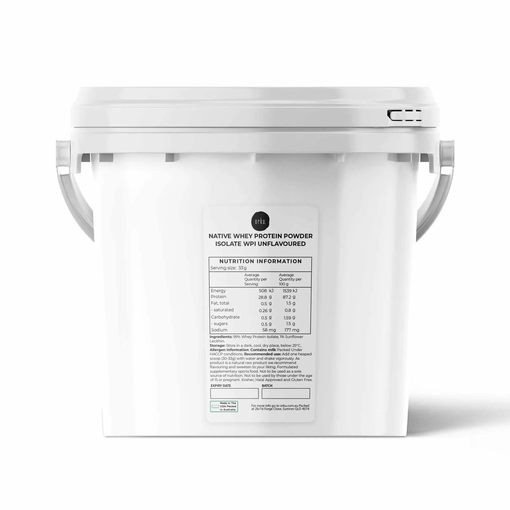 Orku 2Kg WPI Whey Protein Isolate Powder - Unflavoured Native Tub V238-SUPDZ-40180596736080