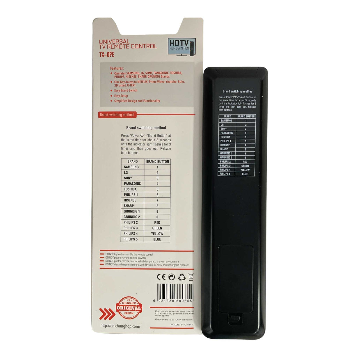 Chunghop Universal TV Remote TX-09E -3D For Smart TVs HDTV LED LCD V238-SUPDZ-40208883482704
