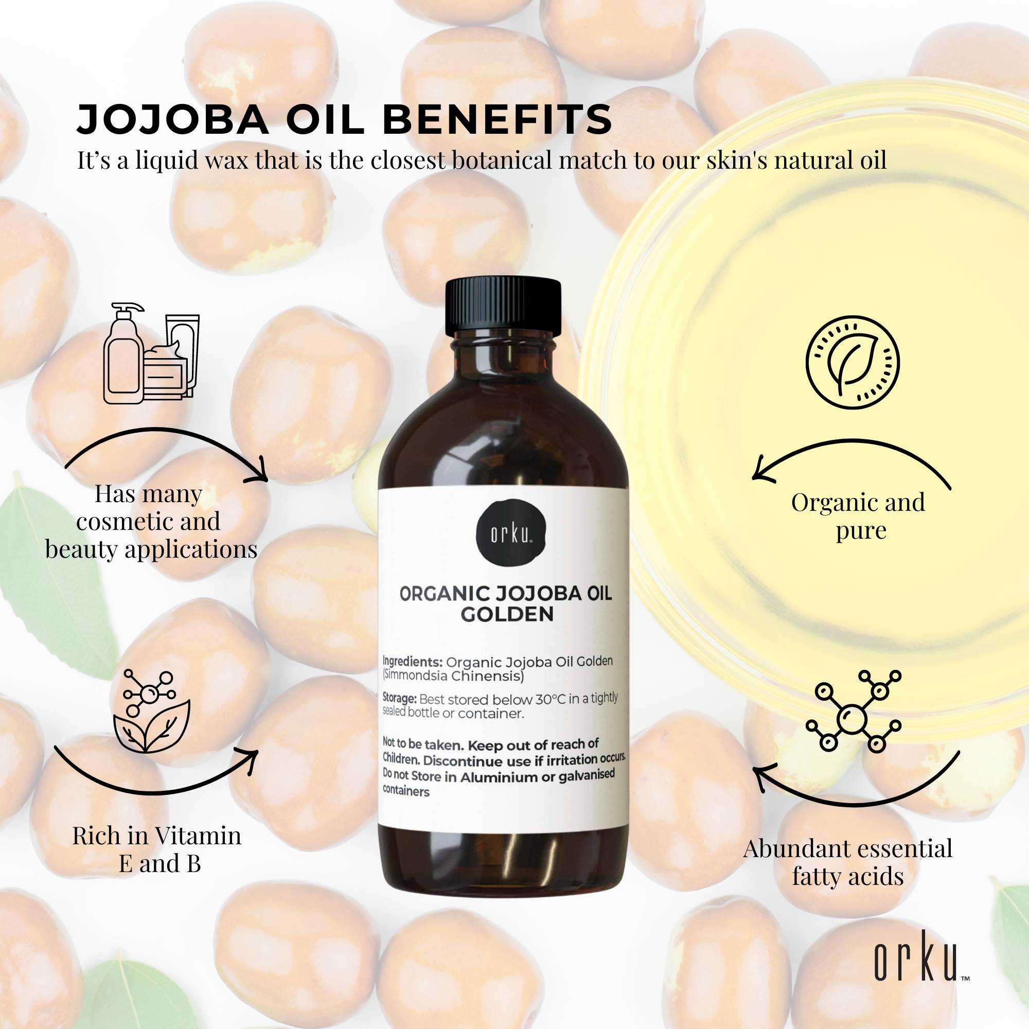 100ml Organic Jojoba Oil - Golden Pure Cold Pressed Seed For Hair Skin Nails V238-SUPDZ-40232642871376
