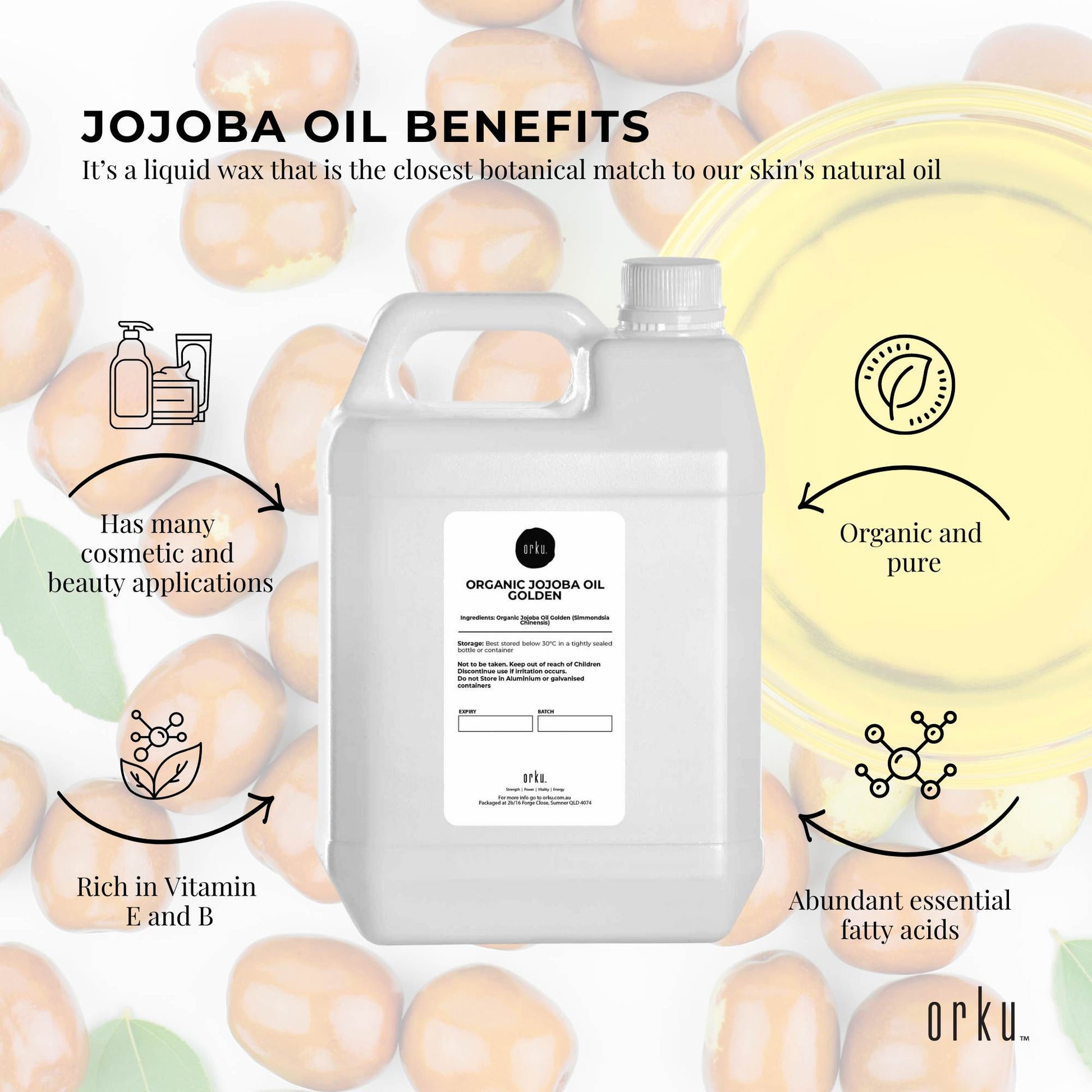 5L Organic Jojoba Oil - Golden Pure Cold Pressed Seed For Hair Skin Nails V238-SUPDZ-40232645558352
