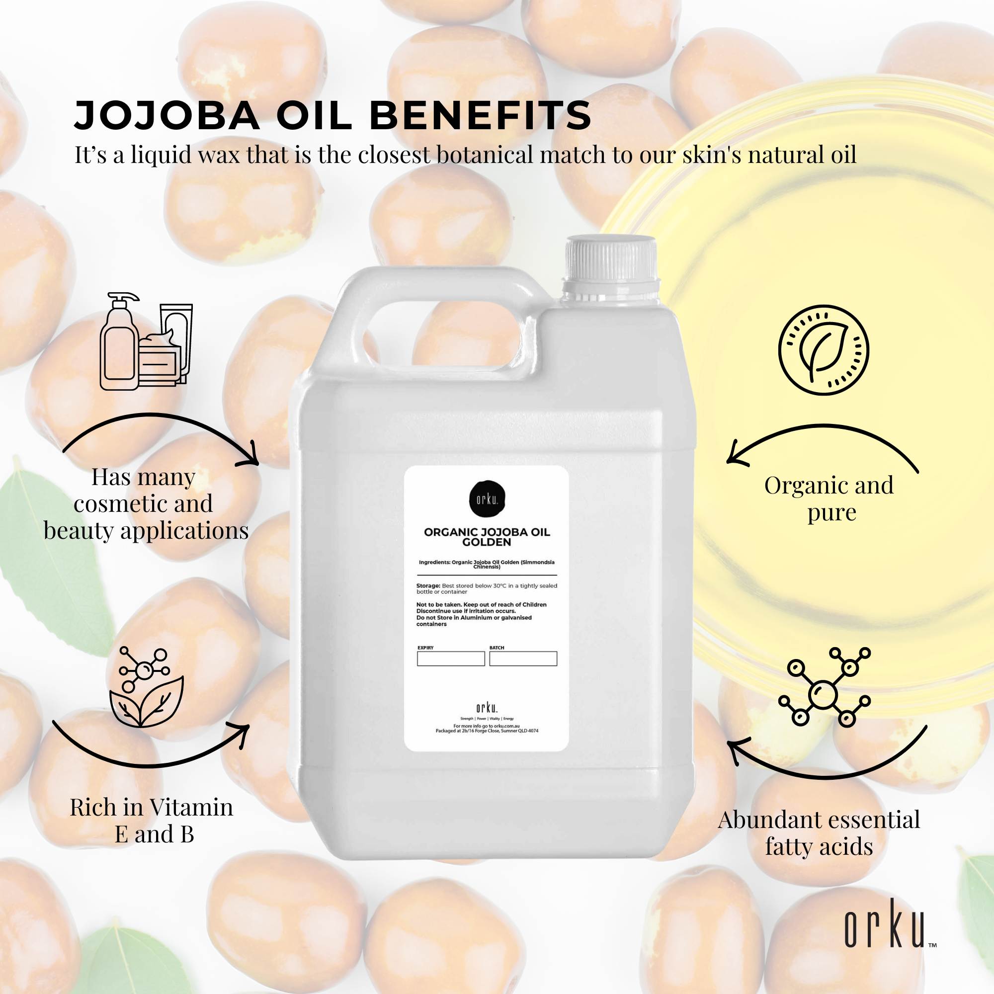 5L Organic Jojoba Oil - Golden Pure Cold Pressed Seed For Hair Skin Nails V238-SUPDZ-40232645558352