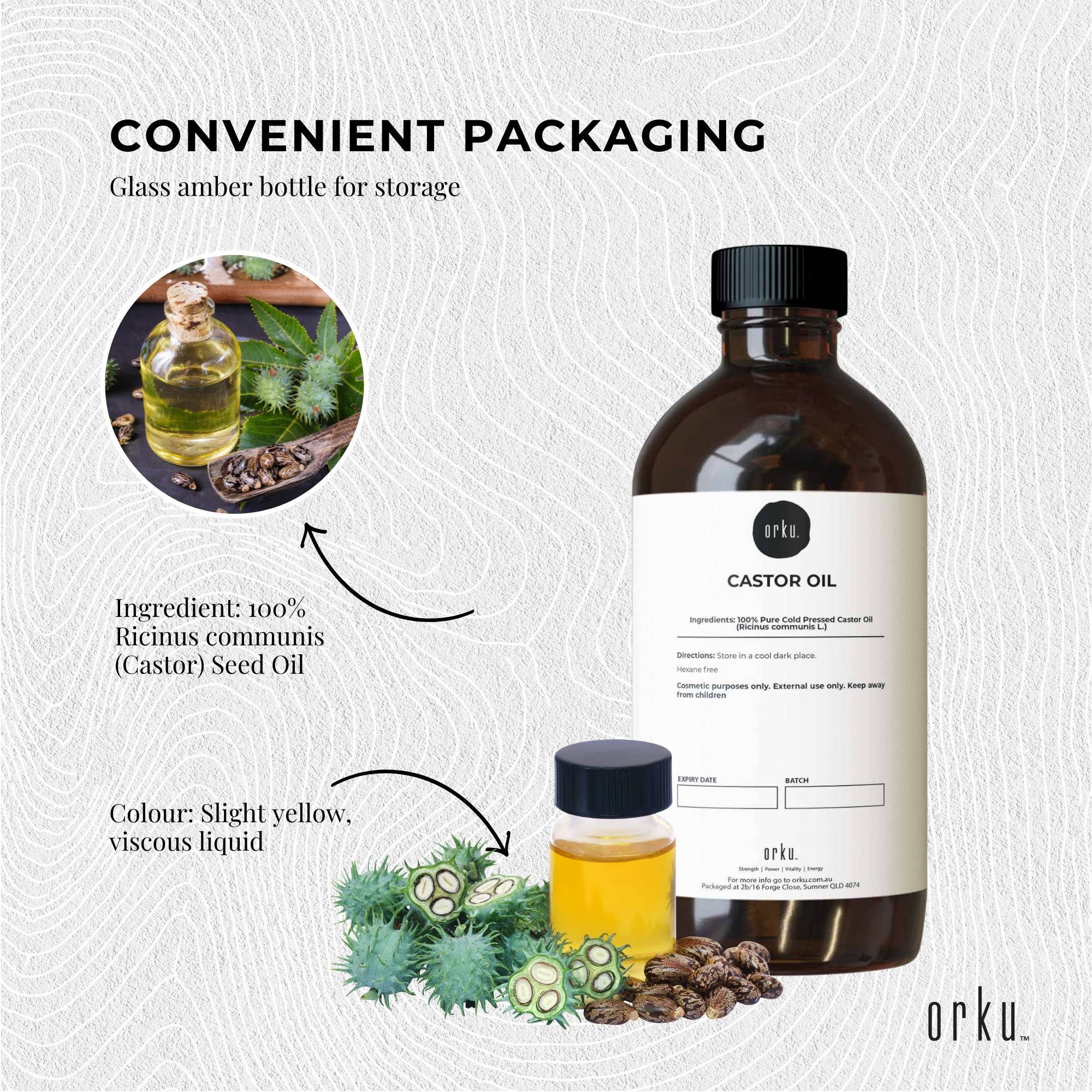 Orku 100ml Castor Oil - Hexane Free Cold Pressed Virgin V238-SUPDZ-40283679195216
